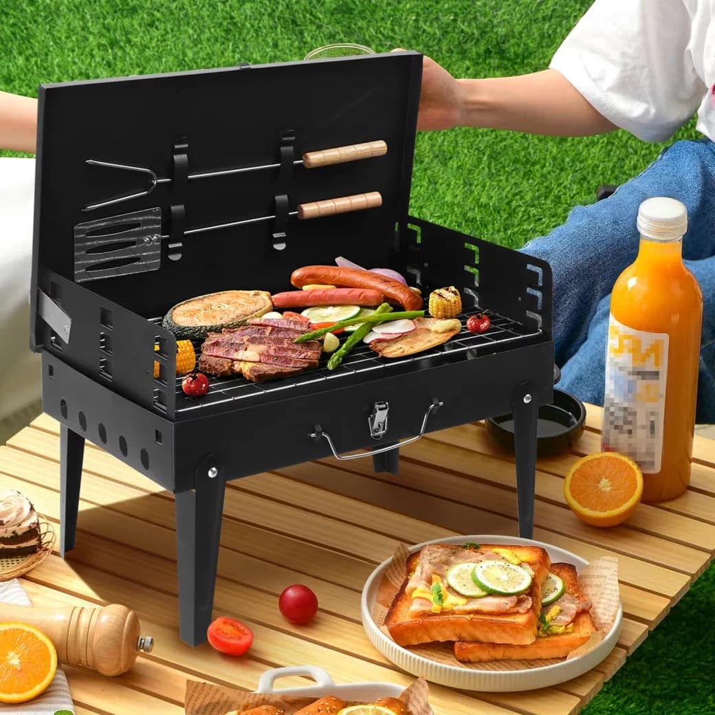 Essential Charcoal Grill with Portable, 3. Fork Size: 24*5.5cm - Stainless Steel Black for Patio Model C7C586