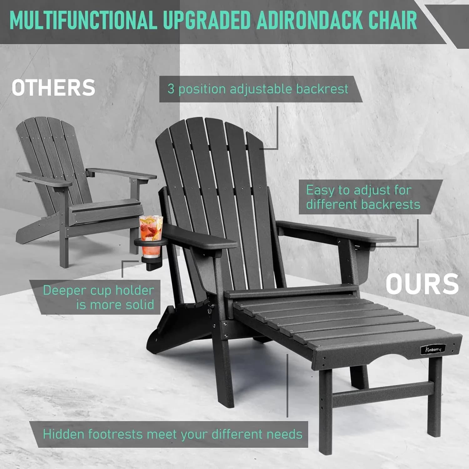 Patio Chair Durable with Folding, Plastic Adirondack Chairs - Black Plastic Model AE48D1