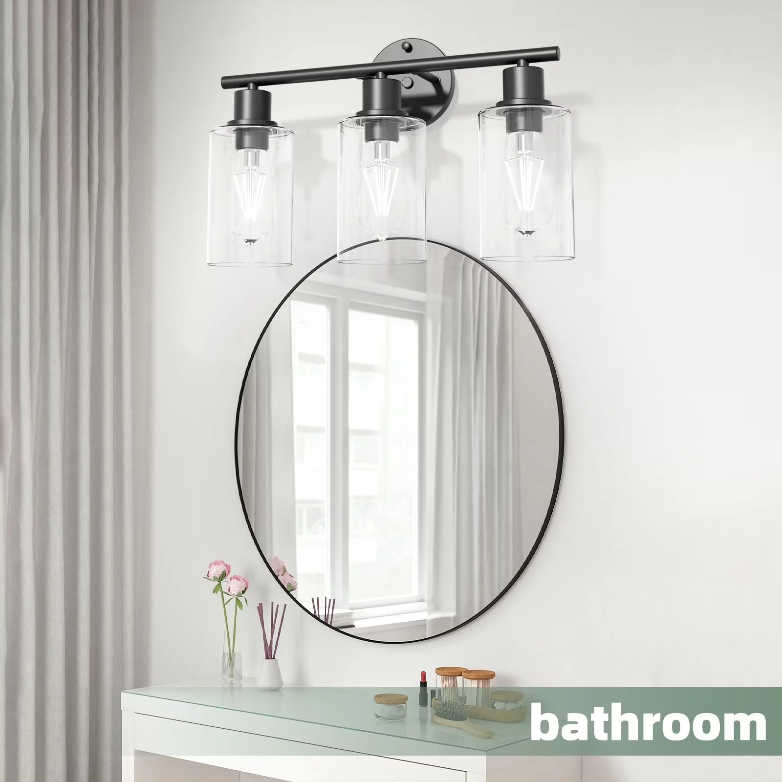 Bathroom Renovation Sleek with LED, Dimmable, 3-Light Black Dimmable Vanity Light - Black Metal Model B1A1D2