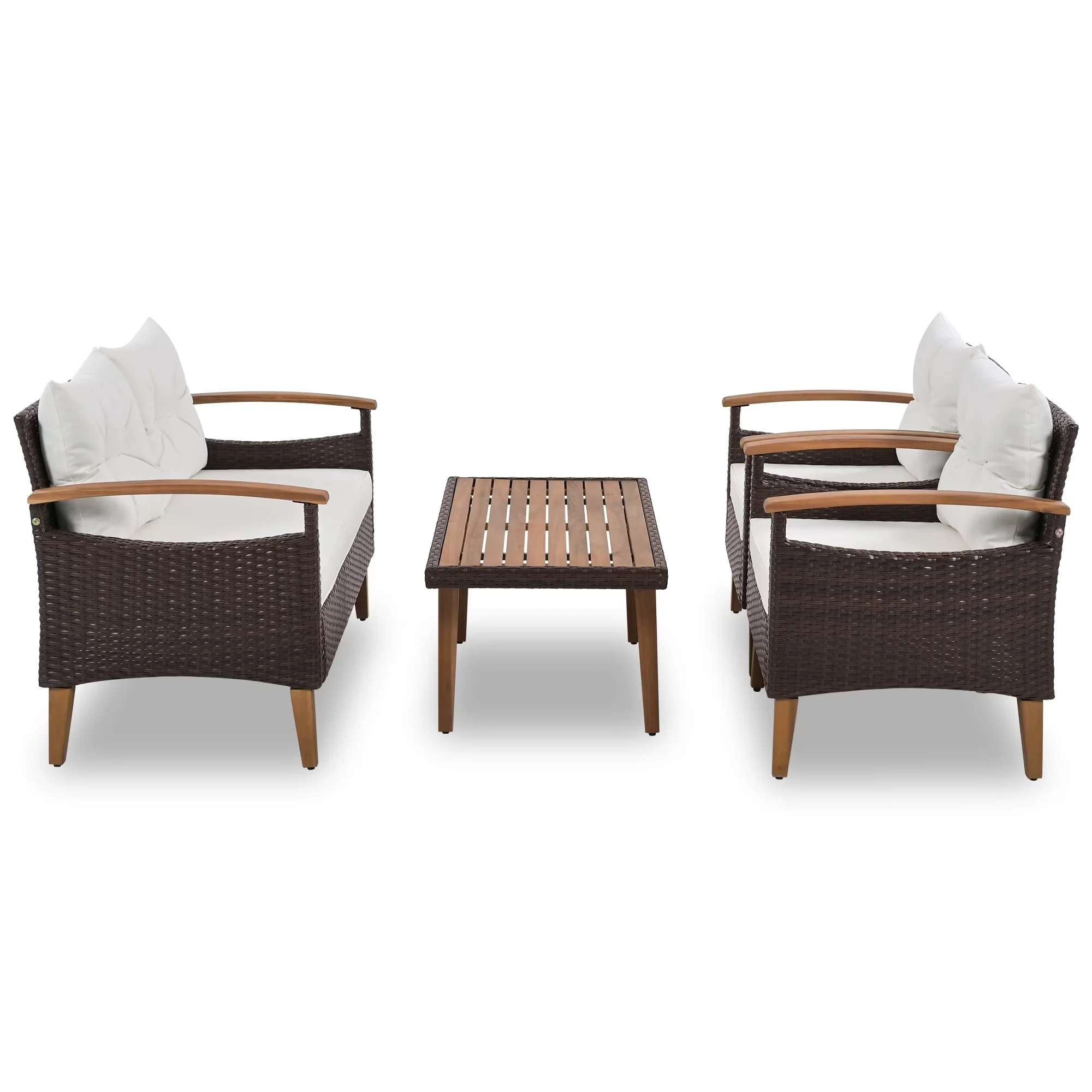 Quality Patio Conversation Set with Weatherproof, Cushions - Pe Rattan + Steel + Polyester Cloth + Foam Brown for Garden Model 24E048