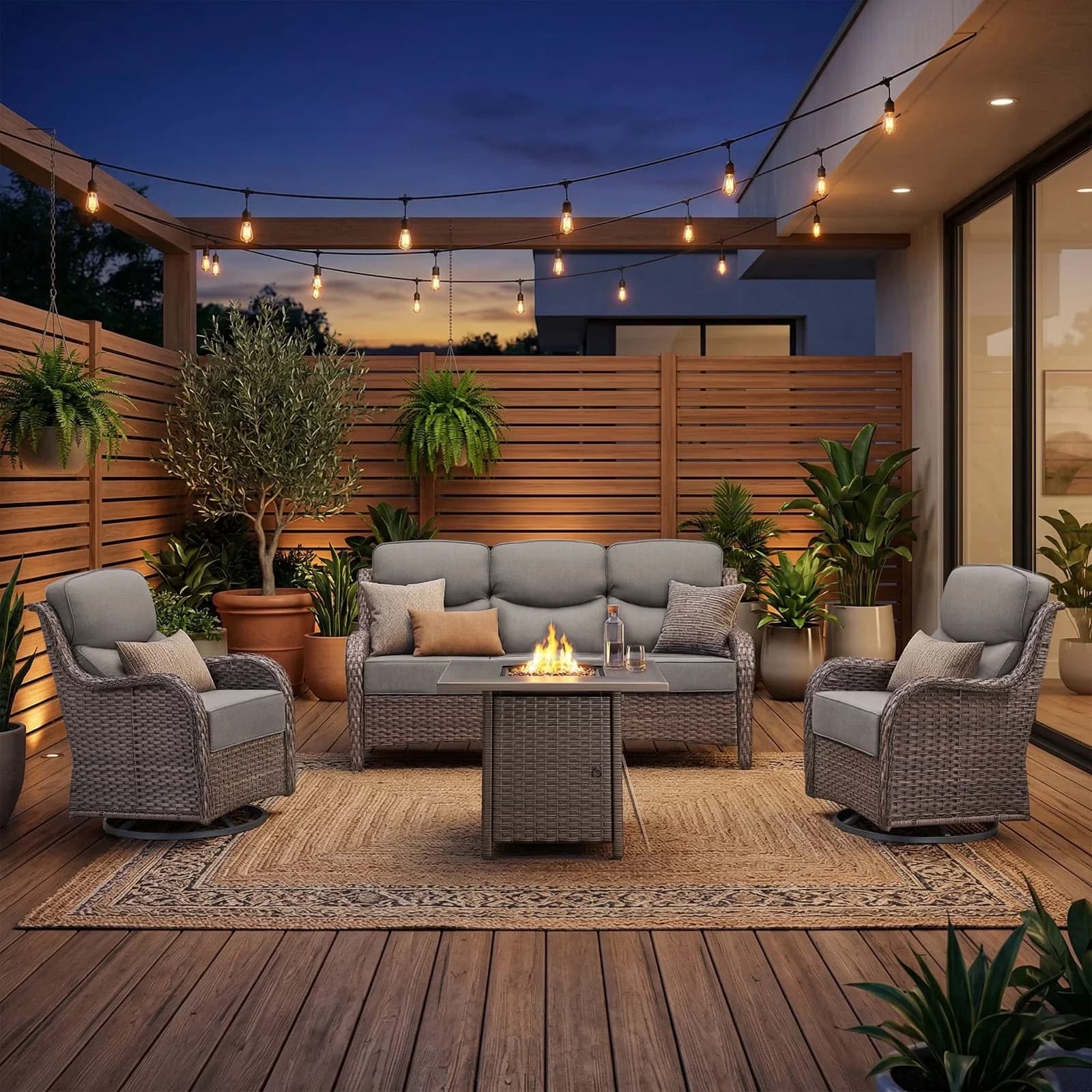 Classic Patio Conversation Set with Weatherproof, Swivel Rocker Glider Chairs and Sofa, Wicker Furniture - Model 4A1D33