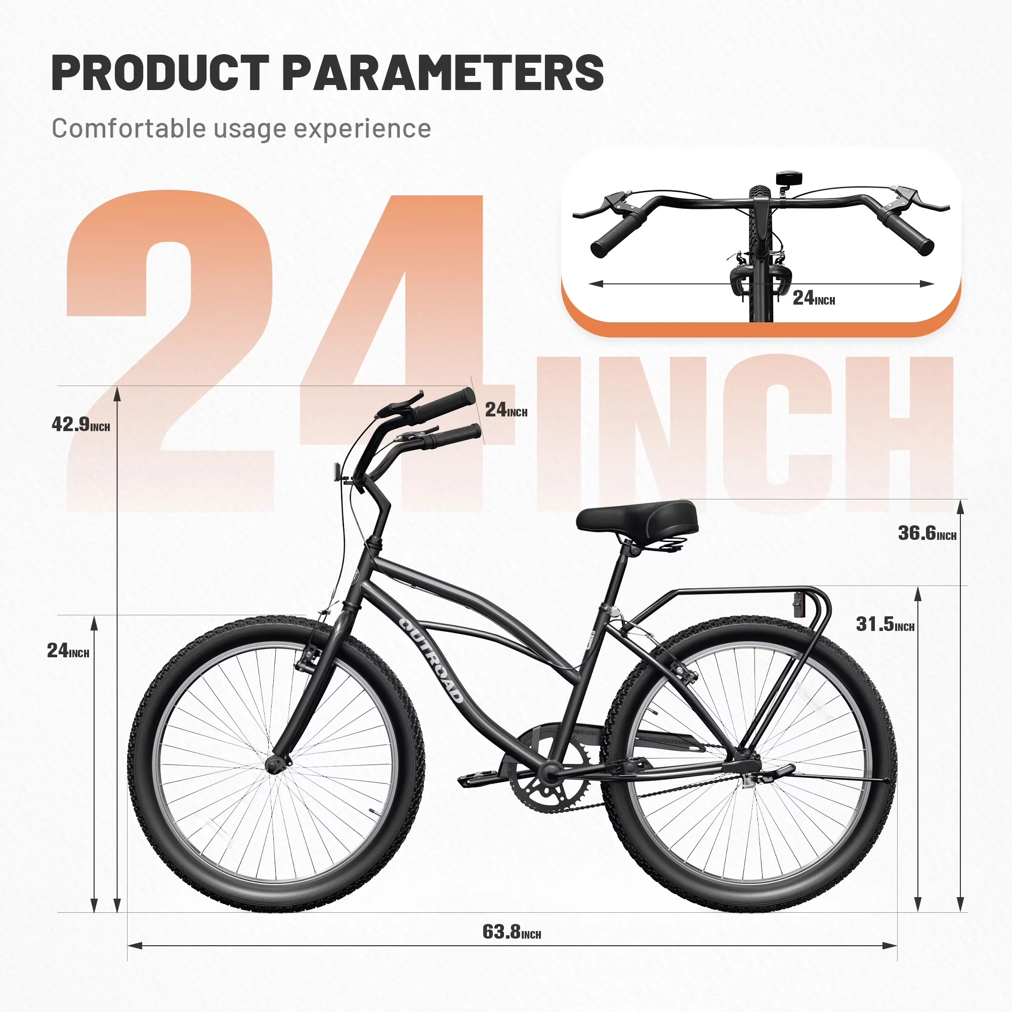 Reliable Cruiser Bike with Adjustable Seat, 1-Speed Beach & City Bicycle - Black Model 05AD3F