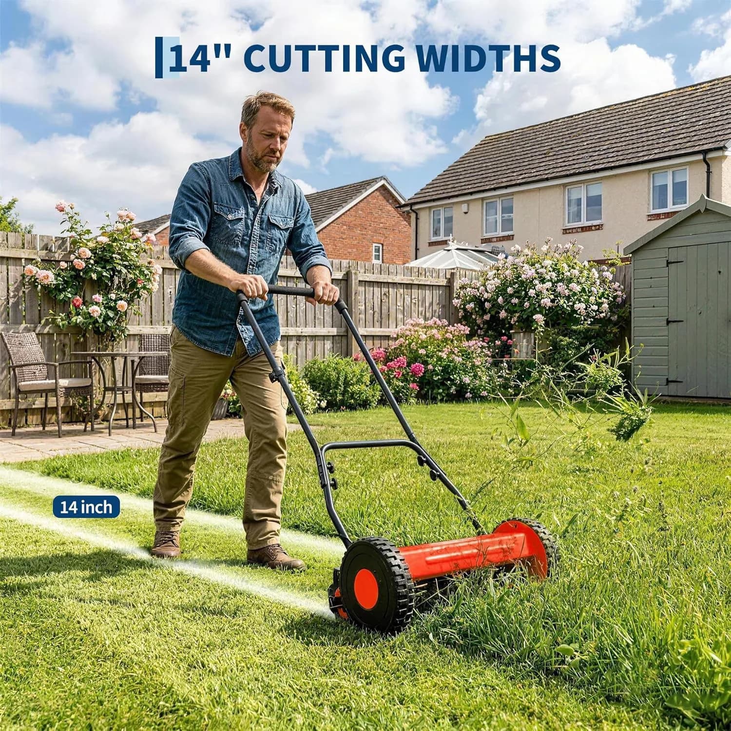 Push Mower Modern with Adjustable - 14In Red - Heavy Duty Model 125747