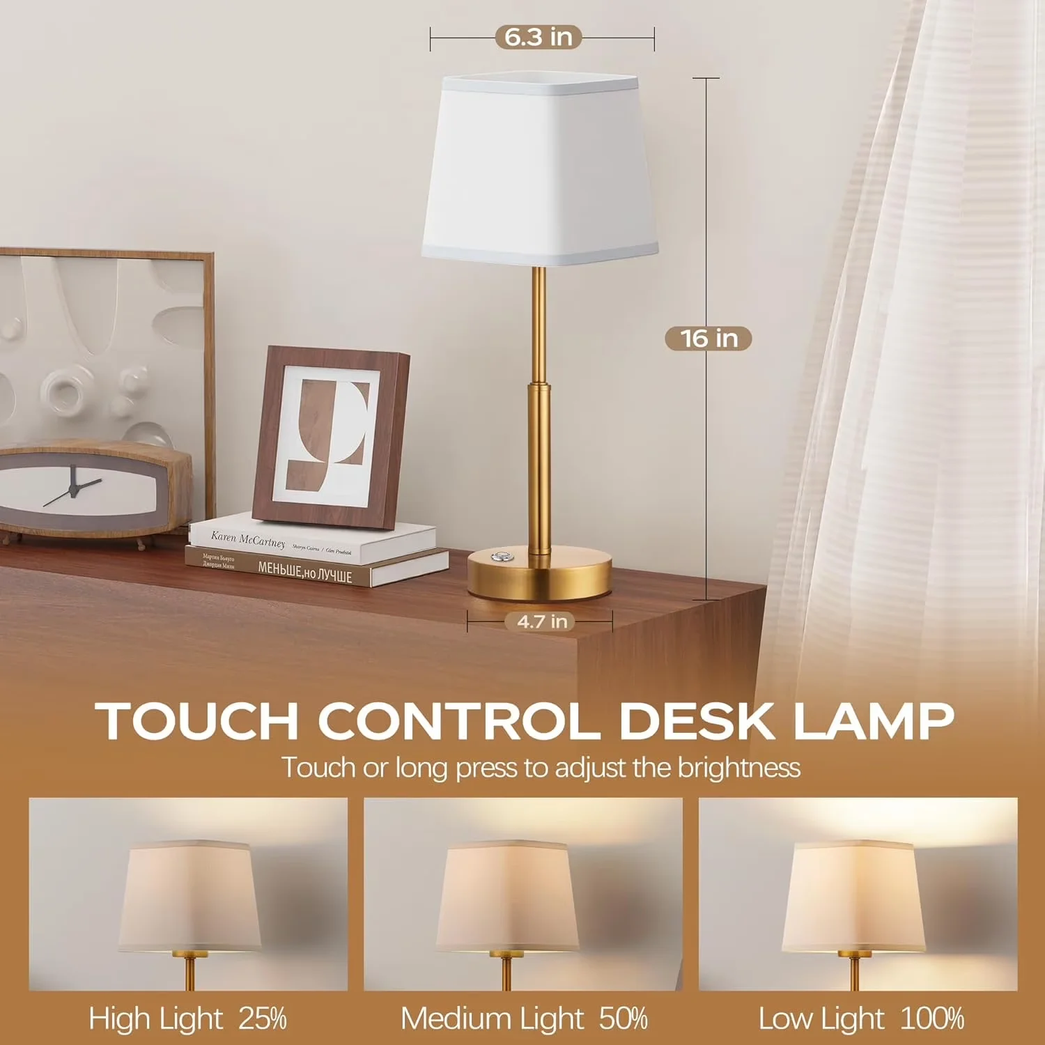 Sleek Lamp with LED, Battery, 16" Mini Table - Gold Metal for Bedroom - for Daily Use Model 67CF59