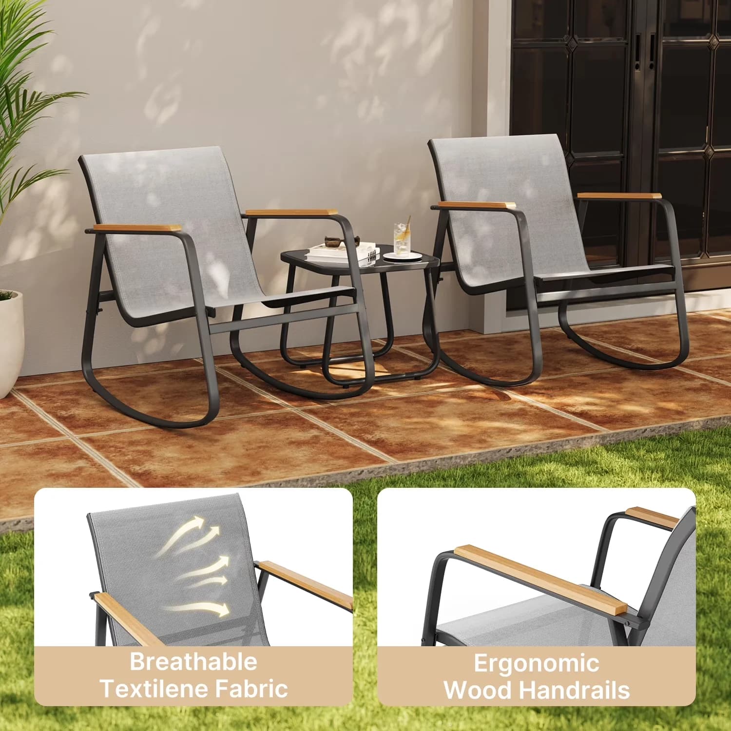 Classic Patio Dining Set with Furniture, Base Material:Steel, Textilene Fabri, Weight Capacity:330 Pounds - Rattan Gray Model DAAEA7