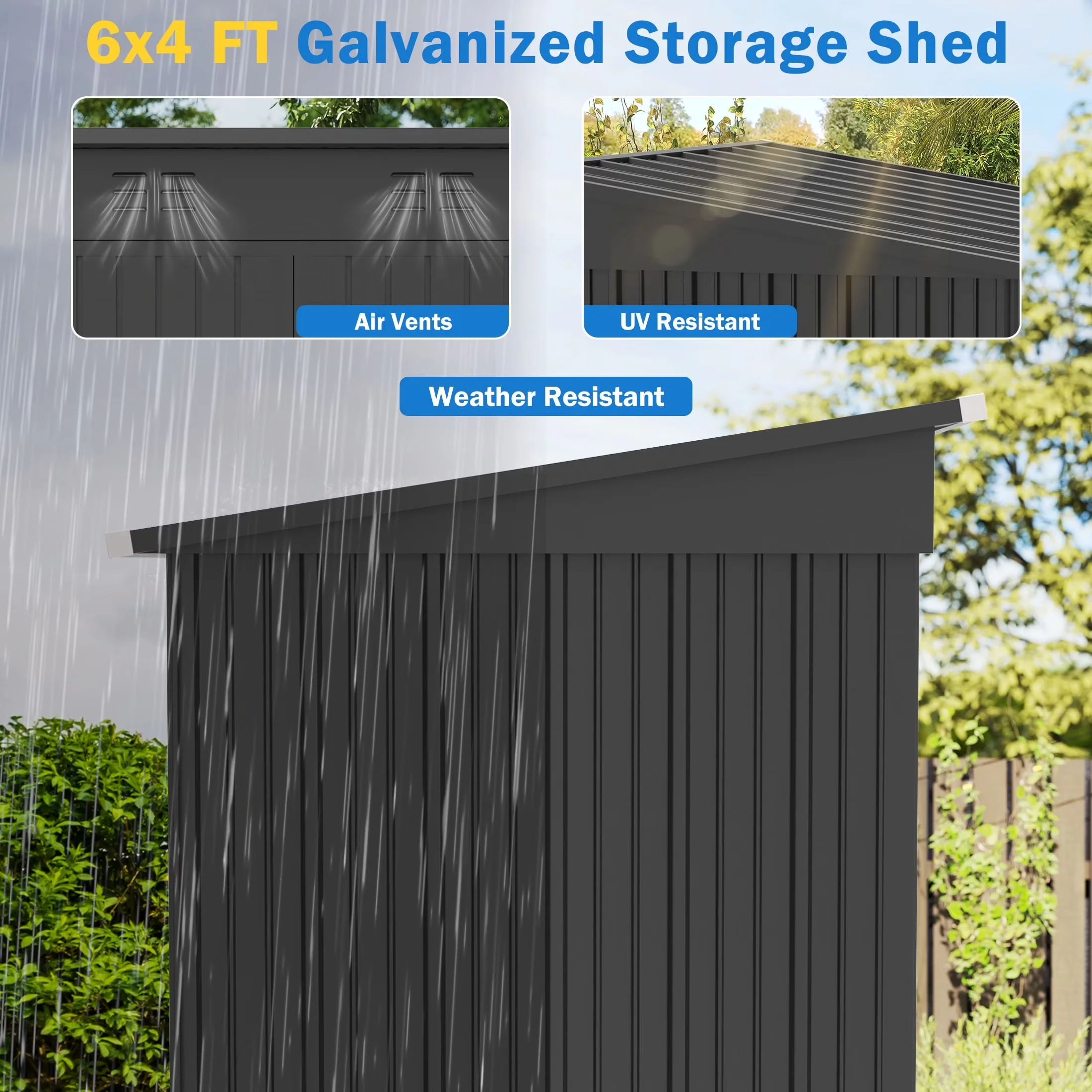 Innovative Shed with Paintable, Uv Resistant, Clearance Storage - Metal Gray for Garage Model 62B6B3