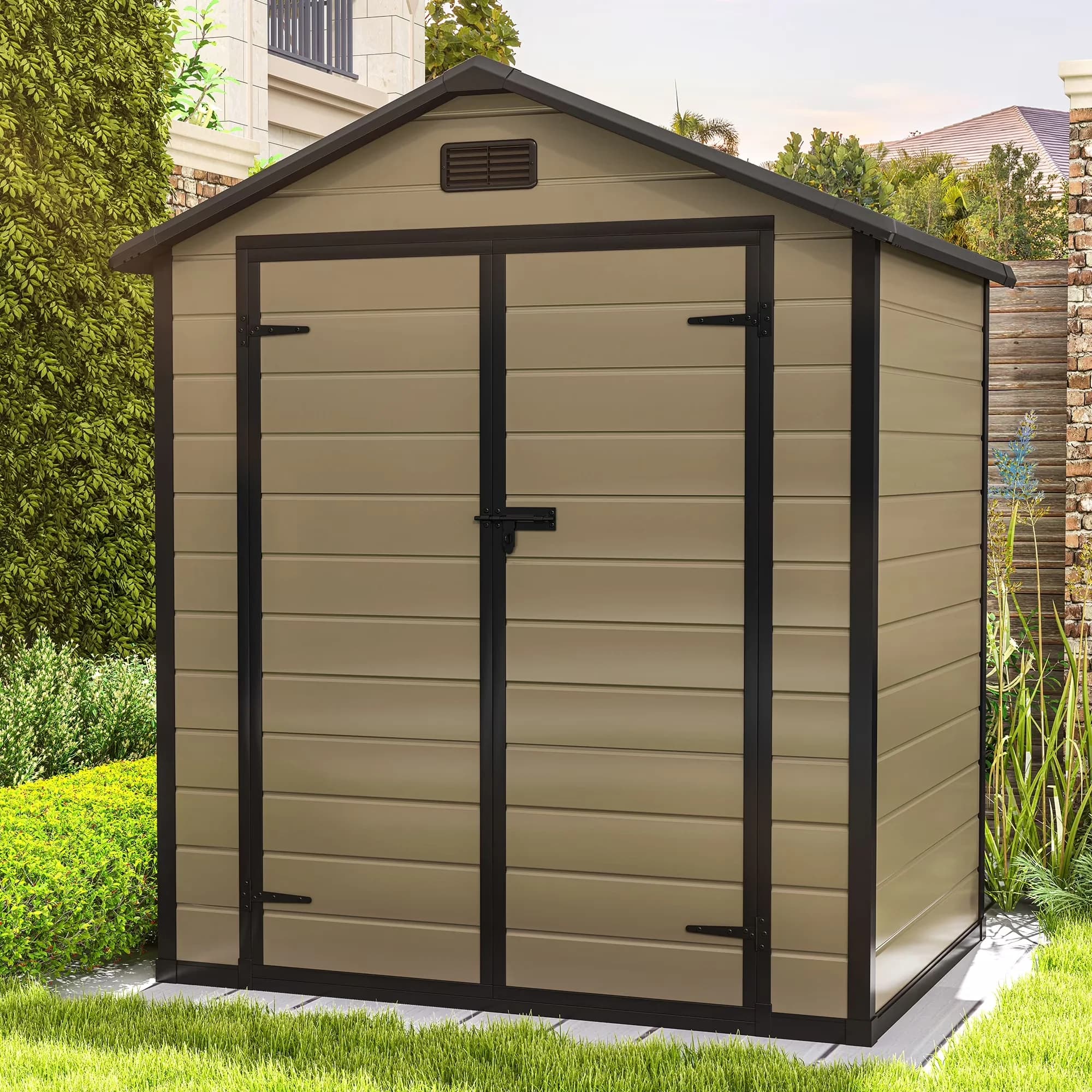 Quality Shed with Waterproof, Reinforced Floorfor Garden, All-Weather Storage - Brown Resin Model FEAB84