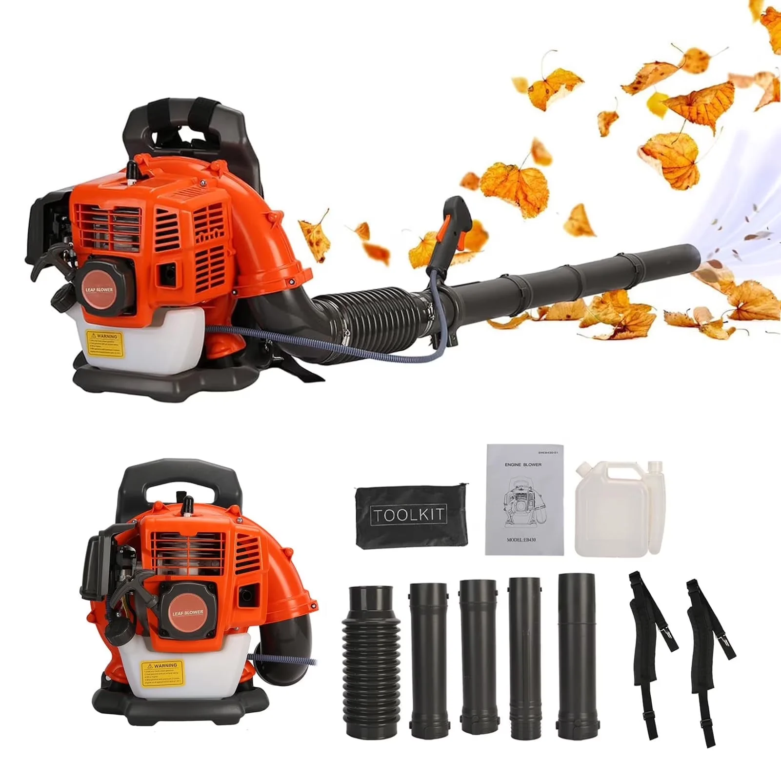 Durable Leaf Blower with Snow, Backpack Gas Powered, Air-Cooled for Garden - Model 5BC8D6