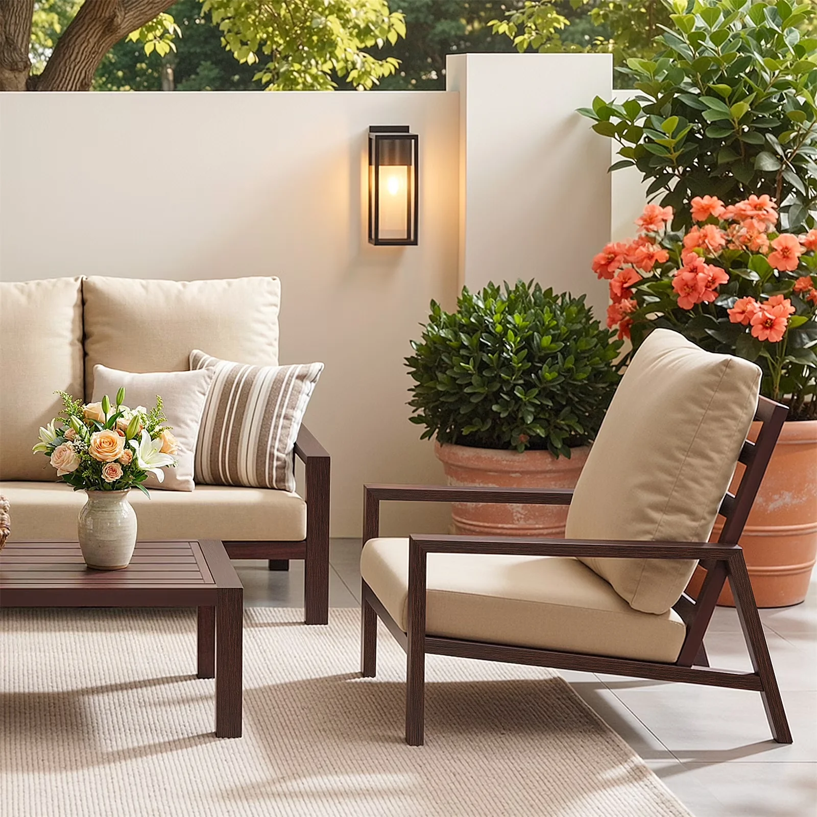 Sleek Patio Conversation Set with Reclining, Weatherproof - Brown Aluminum Model C548A0