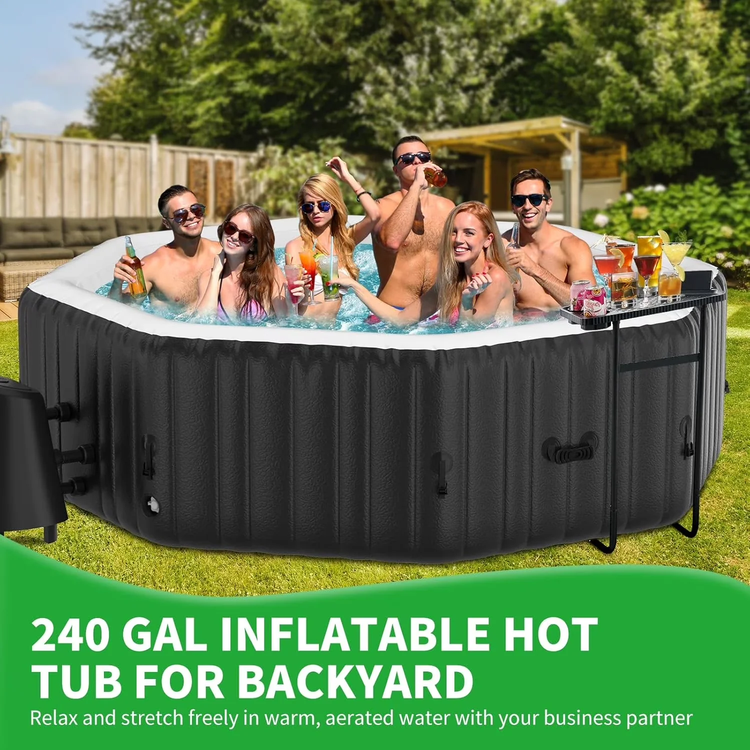 Hot Tub Sleek with Insulated, 130 Air Jets, 4-6 Person Inflatable - Black Model 11BFFA