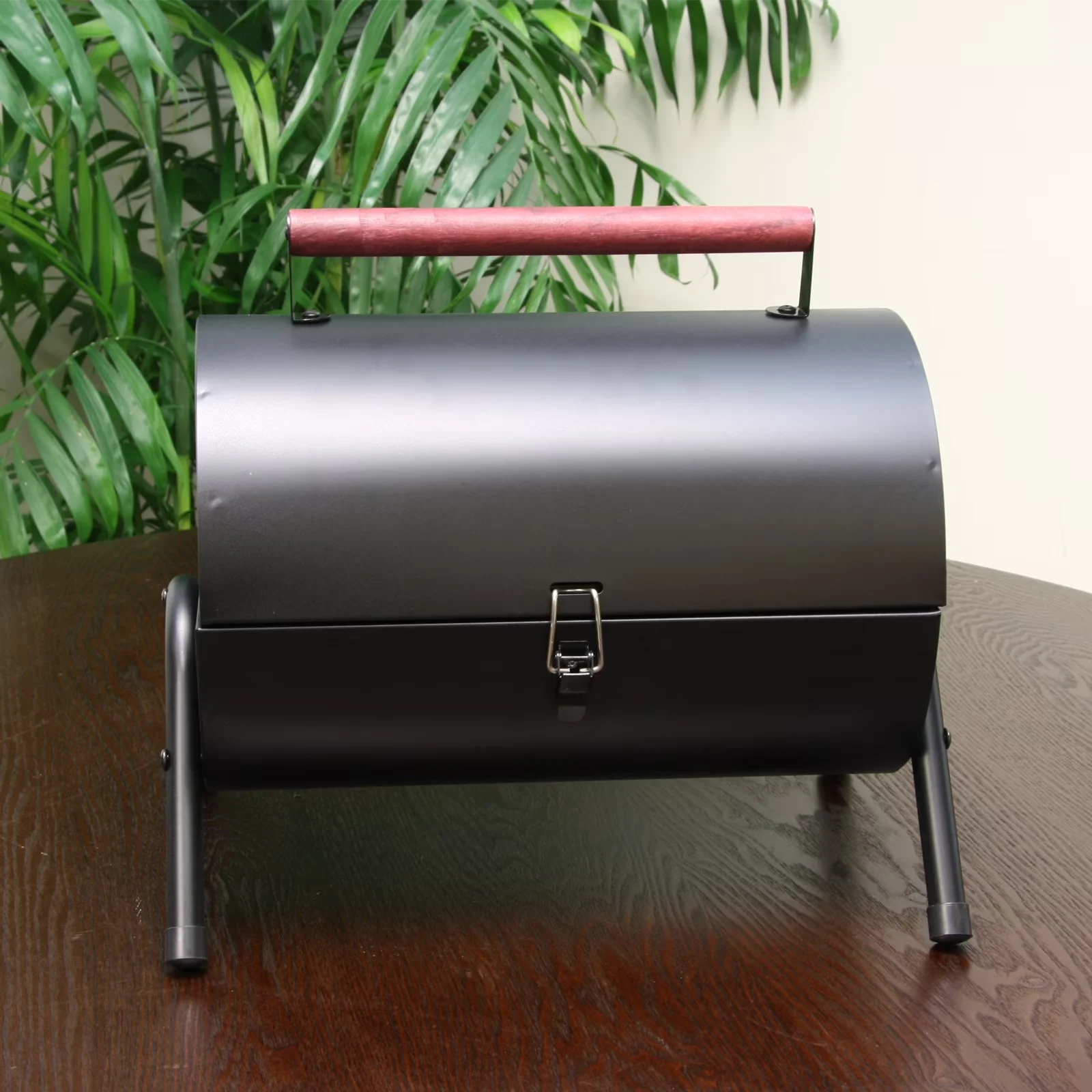 Premium Charcoal Grill with Portable, Chrome-plated grills offer durability - Black, Red Steel, Wood Handle, Chrome Plated Steel Grate Model CD9B37