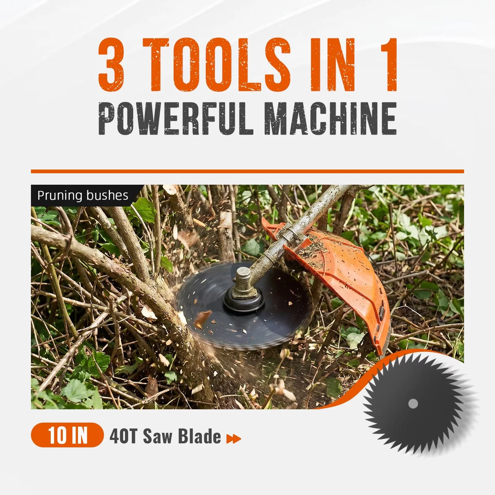 String Trimmer Durable with 52cc Gas Powered Weed Eater, 3 in 1 Gas Weed Wacker, Powerful 2 Stroke Yard Tool - Orange Model AE859A