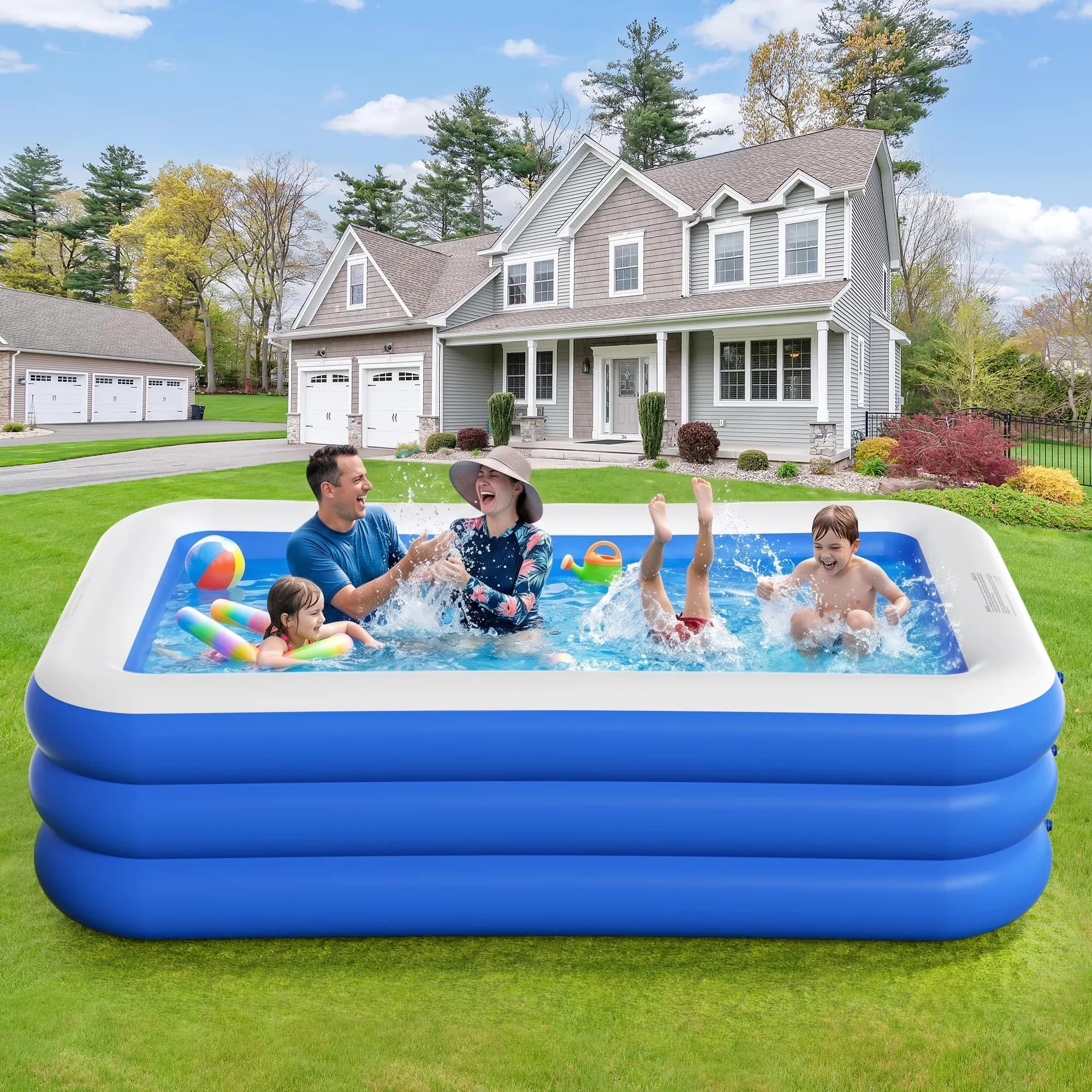 Versatile Inflatable Pool with Uv Resistant, Thickened, Blow Up - Blue Model 91CFE2
