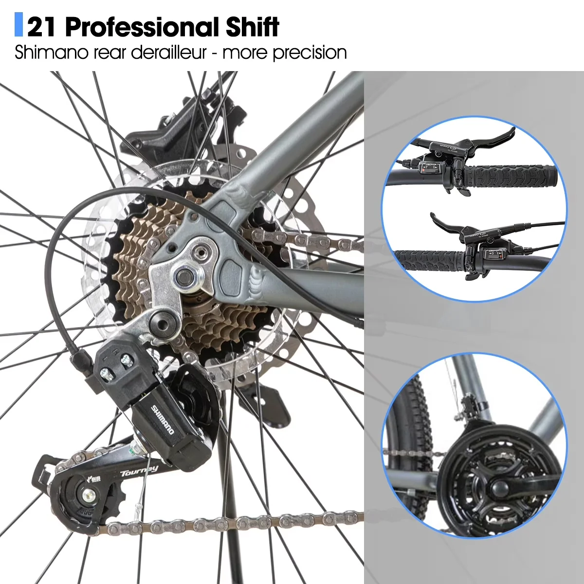 Essential Mountain Bike with Lightweight, Aluminum 21 Speeds MTB - Blue Model 109AD1