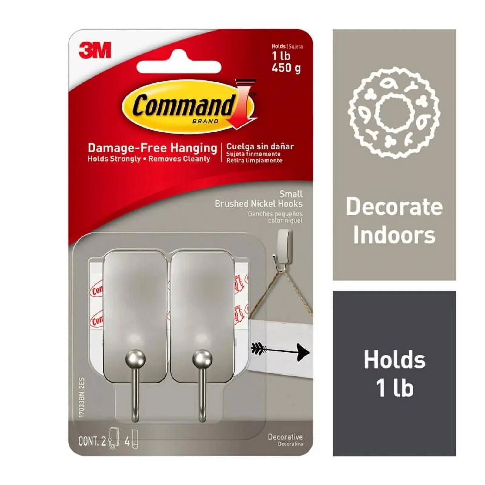 Stylish Damage-Free Hanging with Easy-To-Use, Color: Brushed Nickel, Product Type: Hook - Multi-Color 1 Model 25FD28