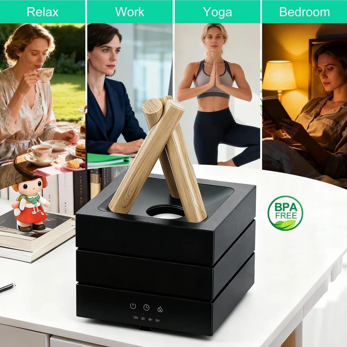 Durable Humidifier with Battery, LED, LED Night Light Aromatherapy - Black Model 1F1B0A