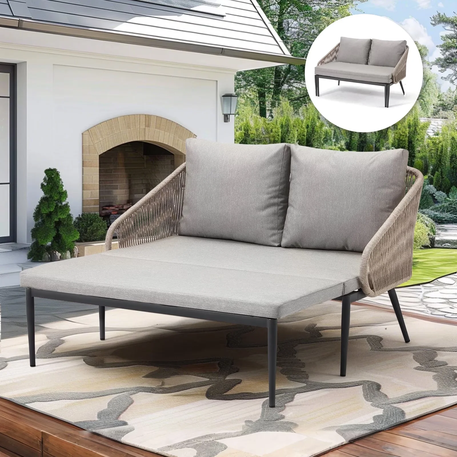 Sleek Patio Chair with Stain Resistant, Removable Headrest, Rust Resistant - Grey Model C6269D