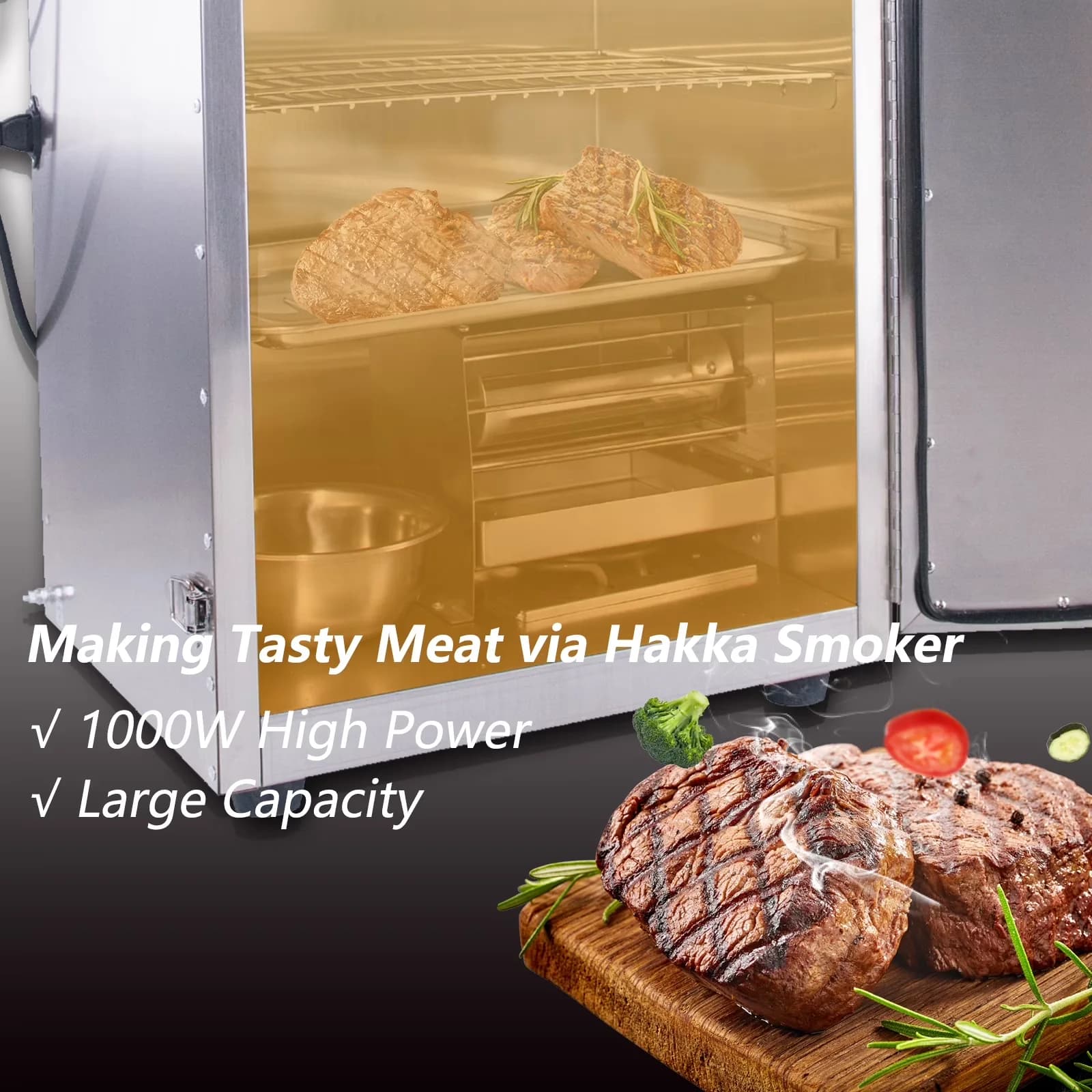 Quality Smoker with 1000W, 110V, Grease Pan - Stainless Steel Silver - Contemporary Style Model 007833