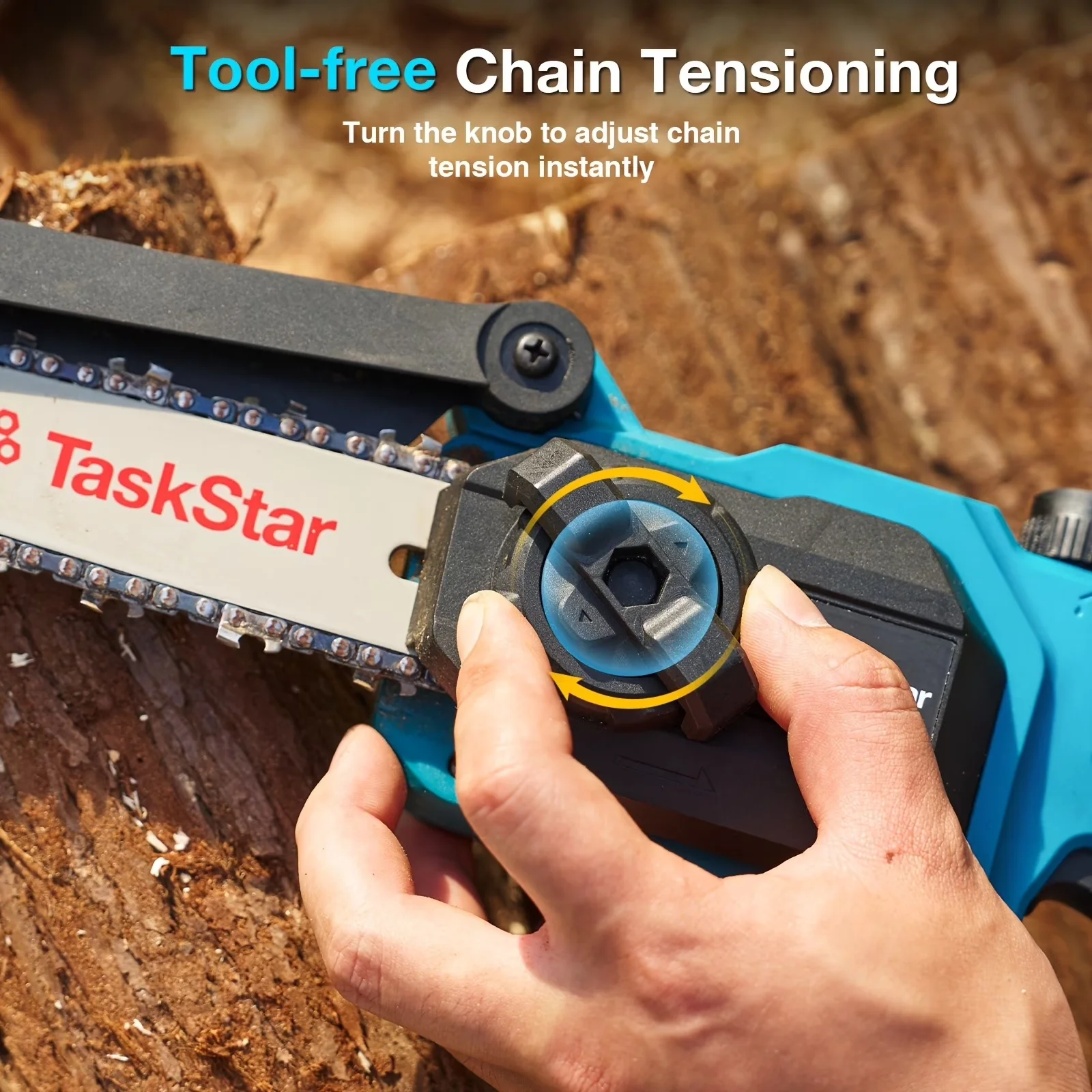 Essential Pole Saw with Battery, Automatic Chain Oiler, 2-in-1 Cordless & Mini Chainsaw - Blue Model 0800D2