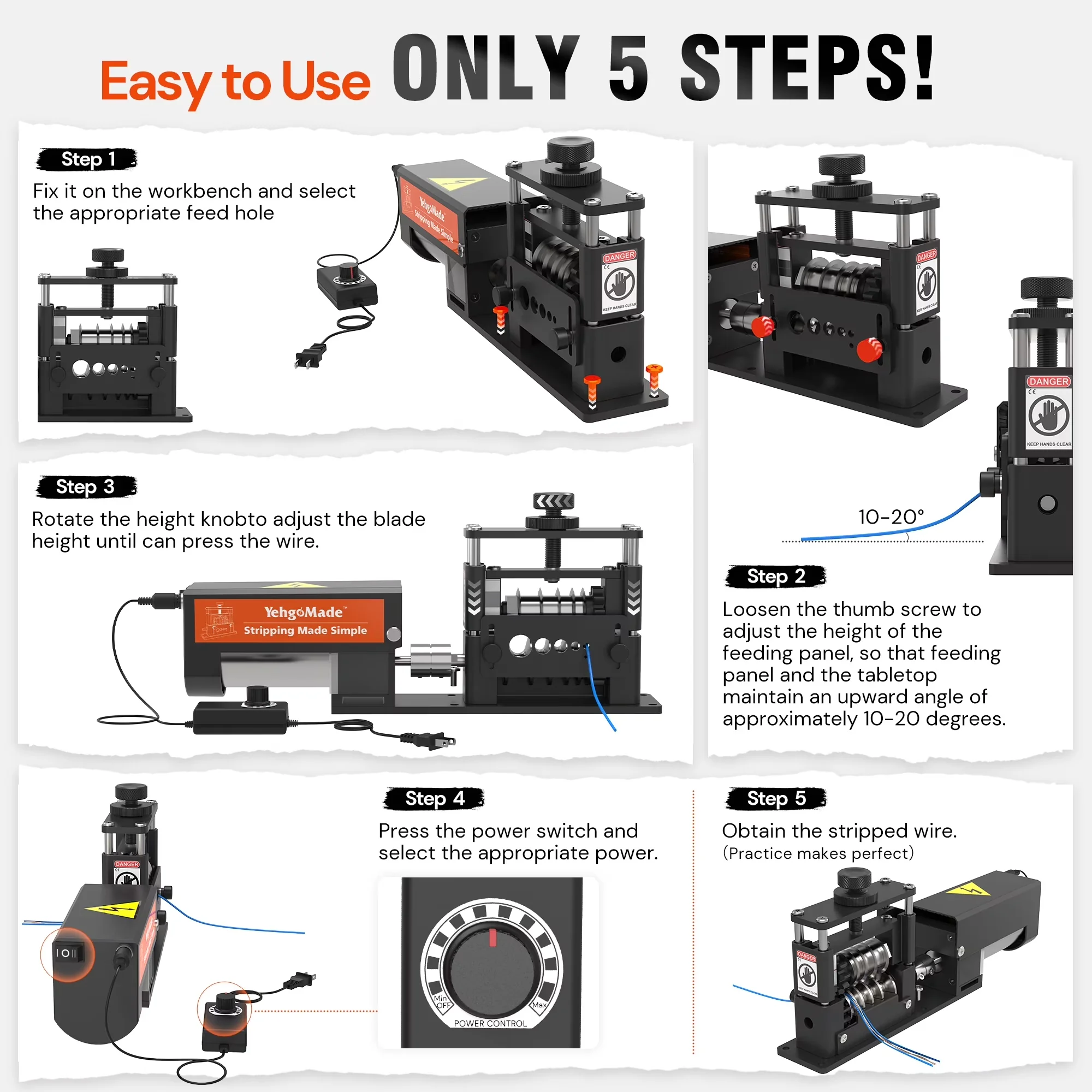 Reliable Woodworking with Adjustable, 6 Channels & 5 Blades, Automatic Wire Stripping Machine - Model 63C16E