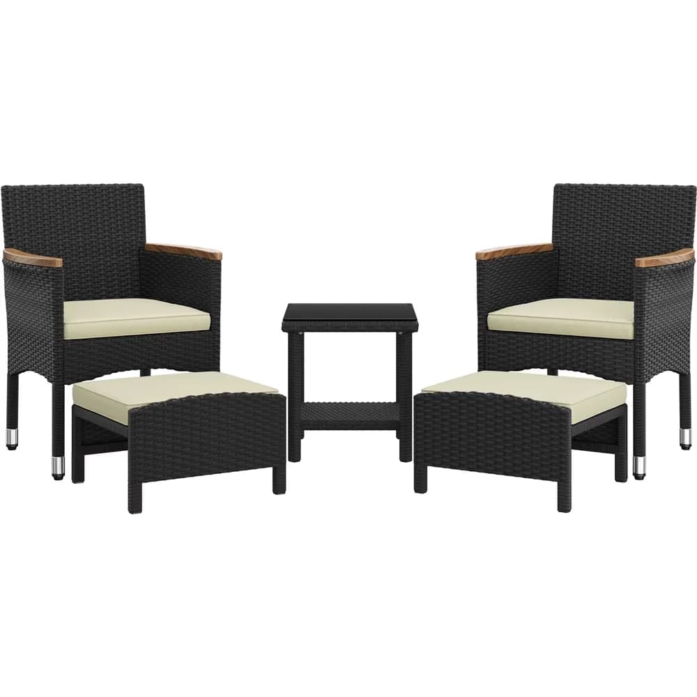 Premium Patio Conversation Set with Weatherproof, Coffee Table - Black Hdpe, Steel, Tempered Glass, 180G Polyester, D22 Foam Model 64258B