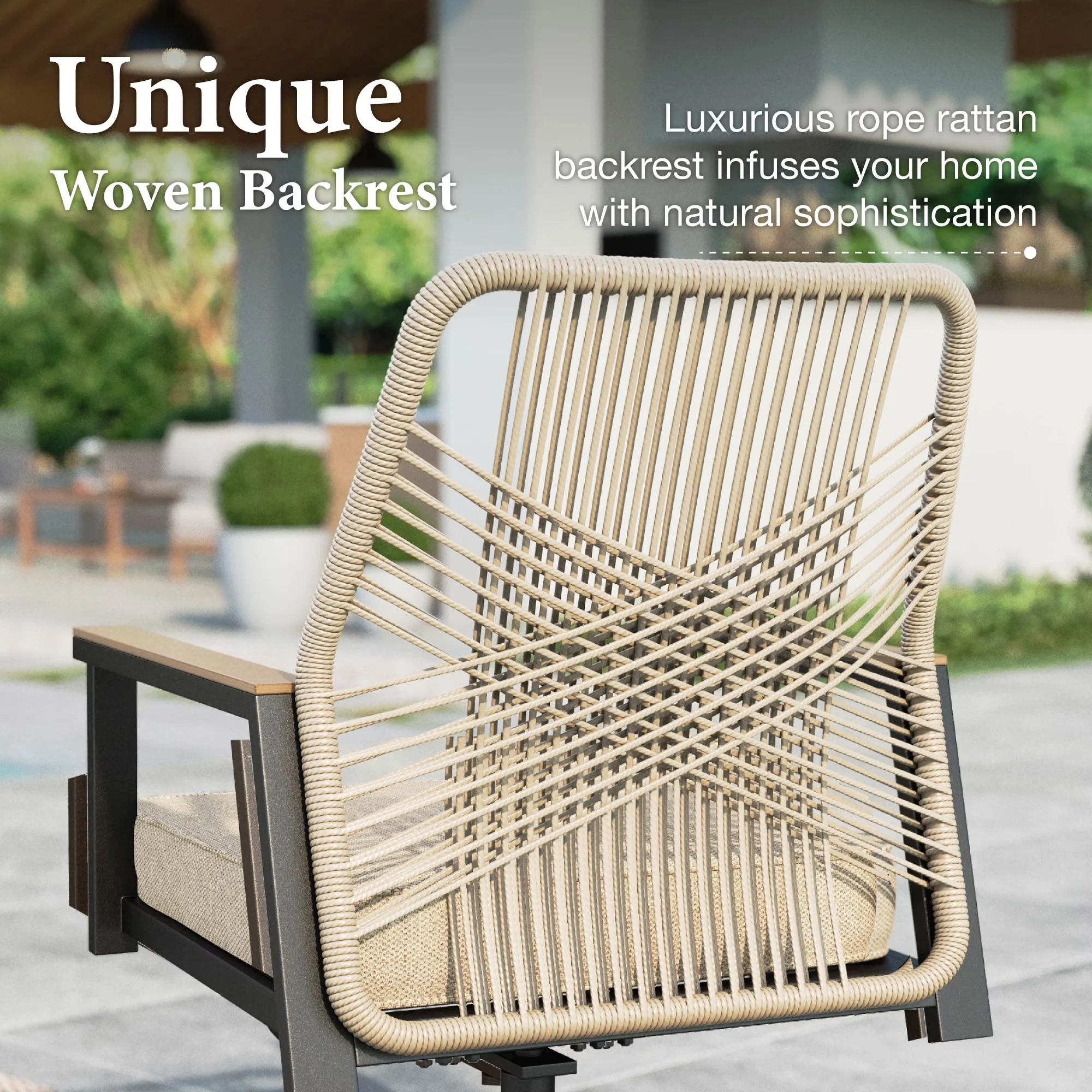 Essential Patio Dining Set with Weatherproof, Black and Beige, 7-Piece - Steel, Rattan, Fabric, High Density Sponge Model 105A2B