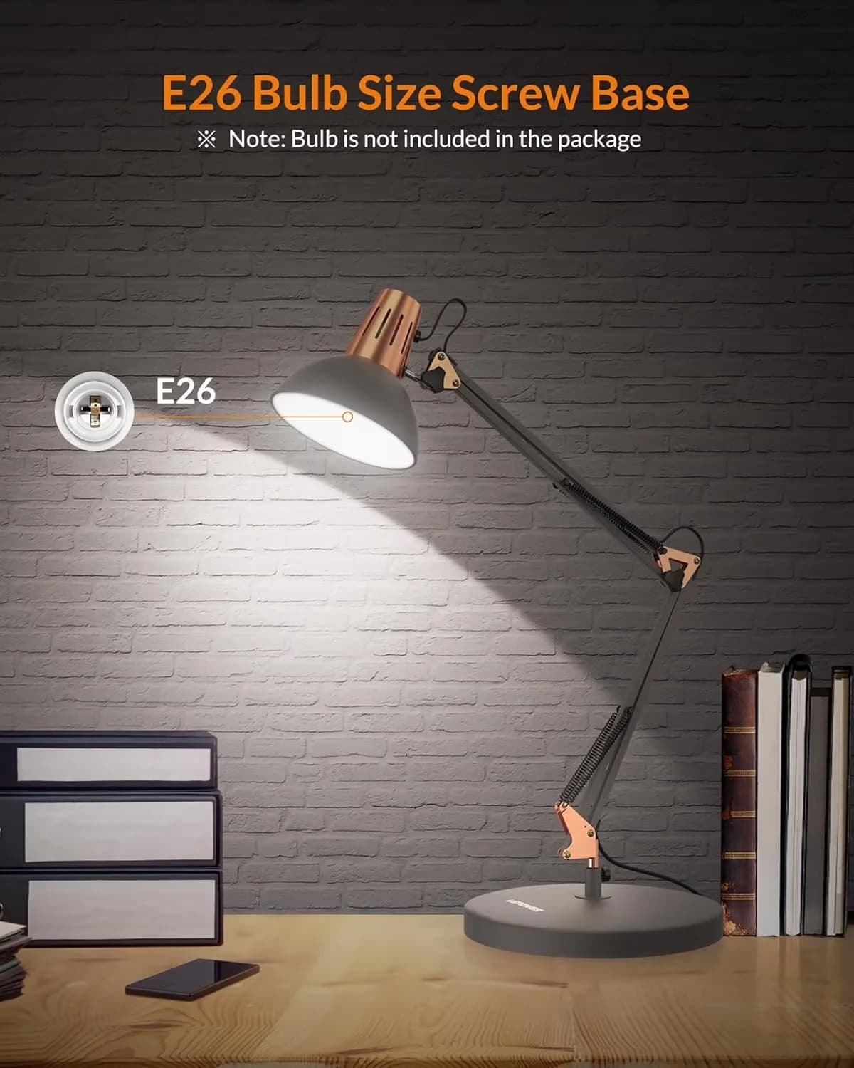 Compact Desk Lamp with LED, Dimmable, Arc - Metal Black - Ergonomic Design Model B422FC