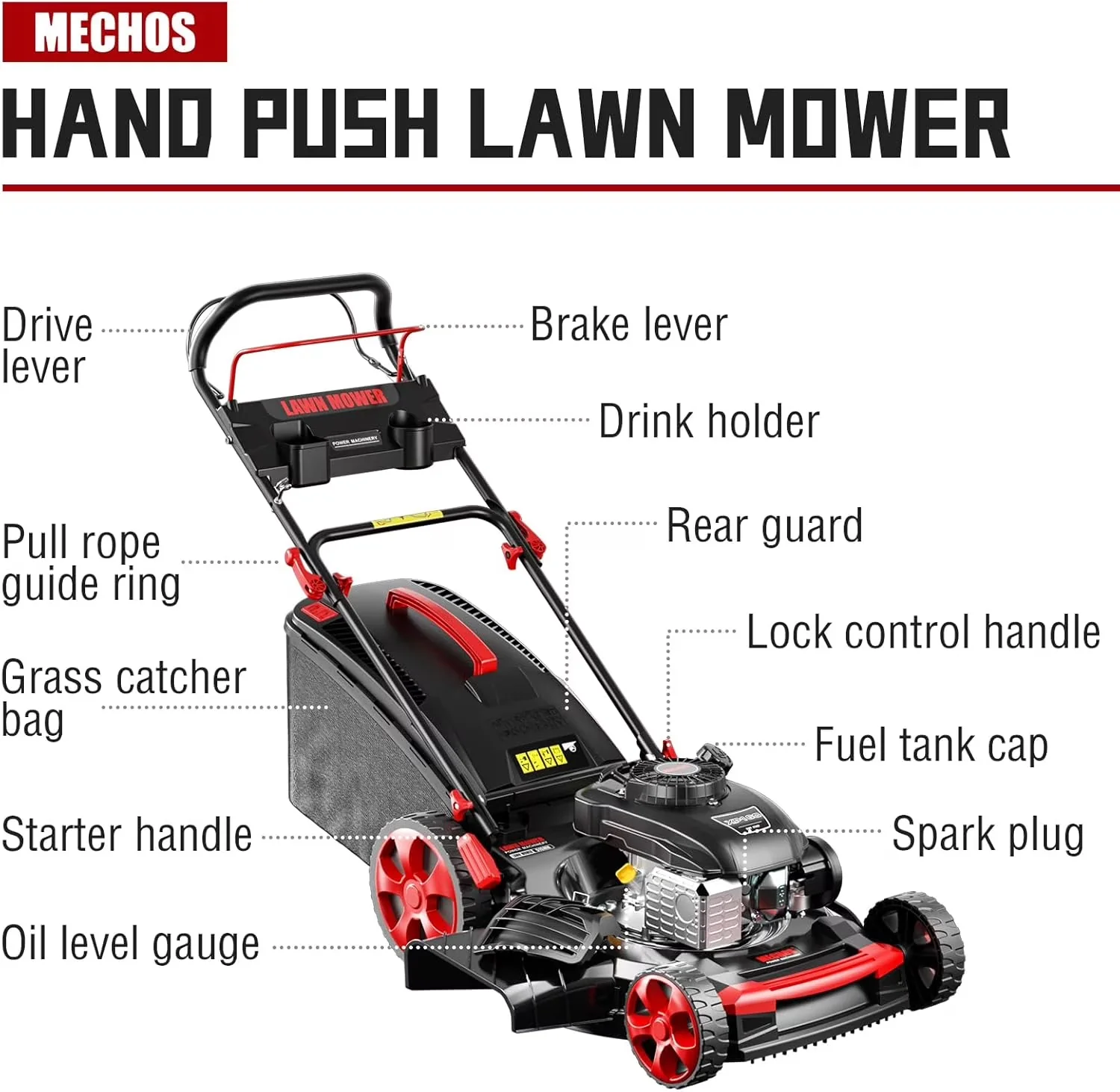 Sleek Push Mower with Bagger, Deck Cleanout - Black 21 Inch - Reliable Performance Model 6F8C0E