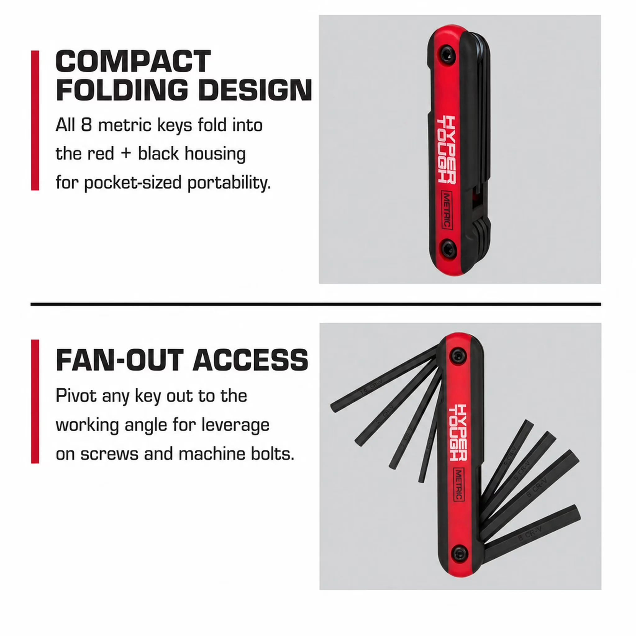Sleek Hand Tool with Folding, Heavy-Duty, Heavy-Duty Folding Metric Hex Key Set - Model 68B718