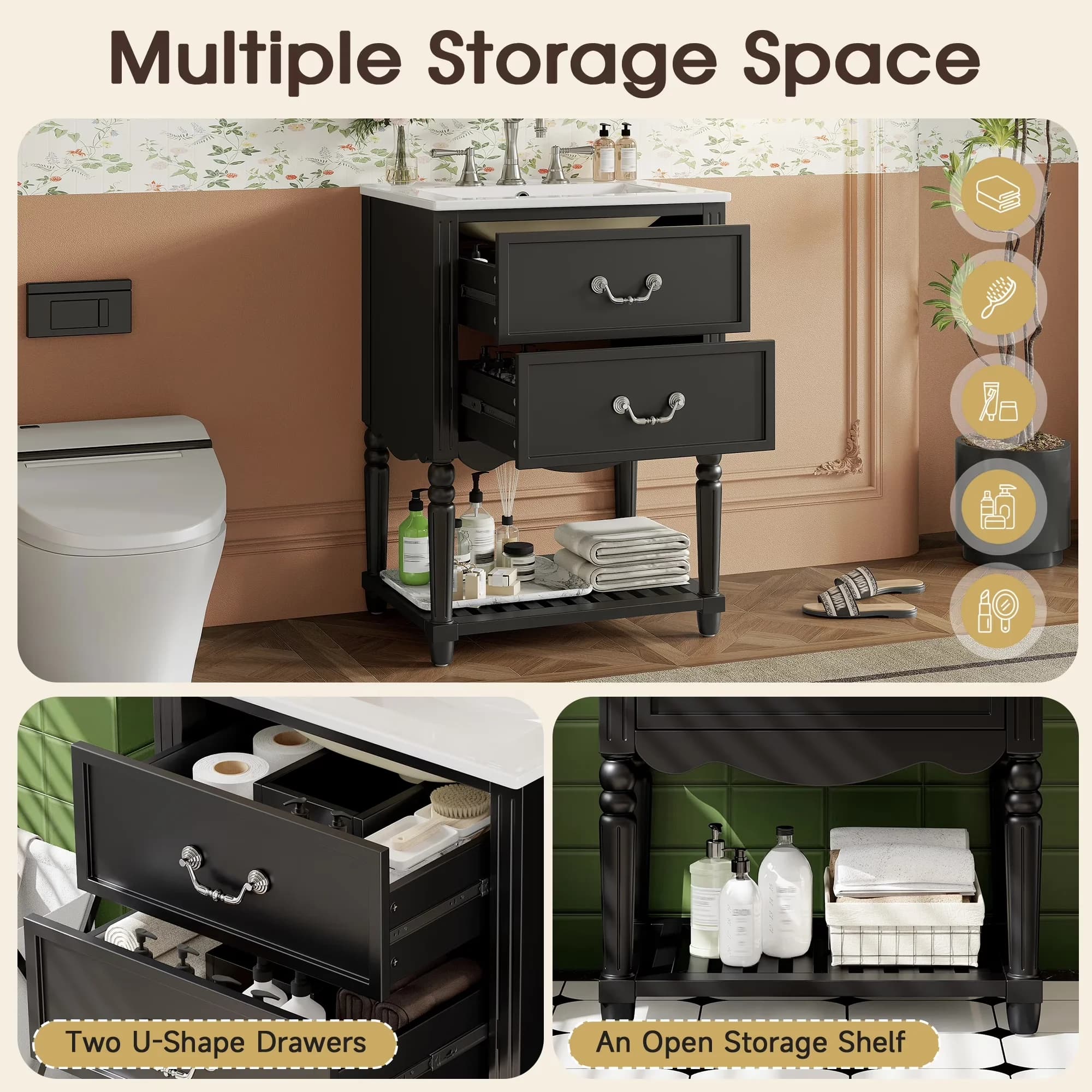 Essential Bathroom Renovation with Vanity, 24" Retro Single Basin Vanity Set - Model 03CA13