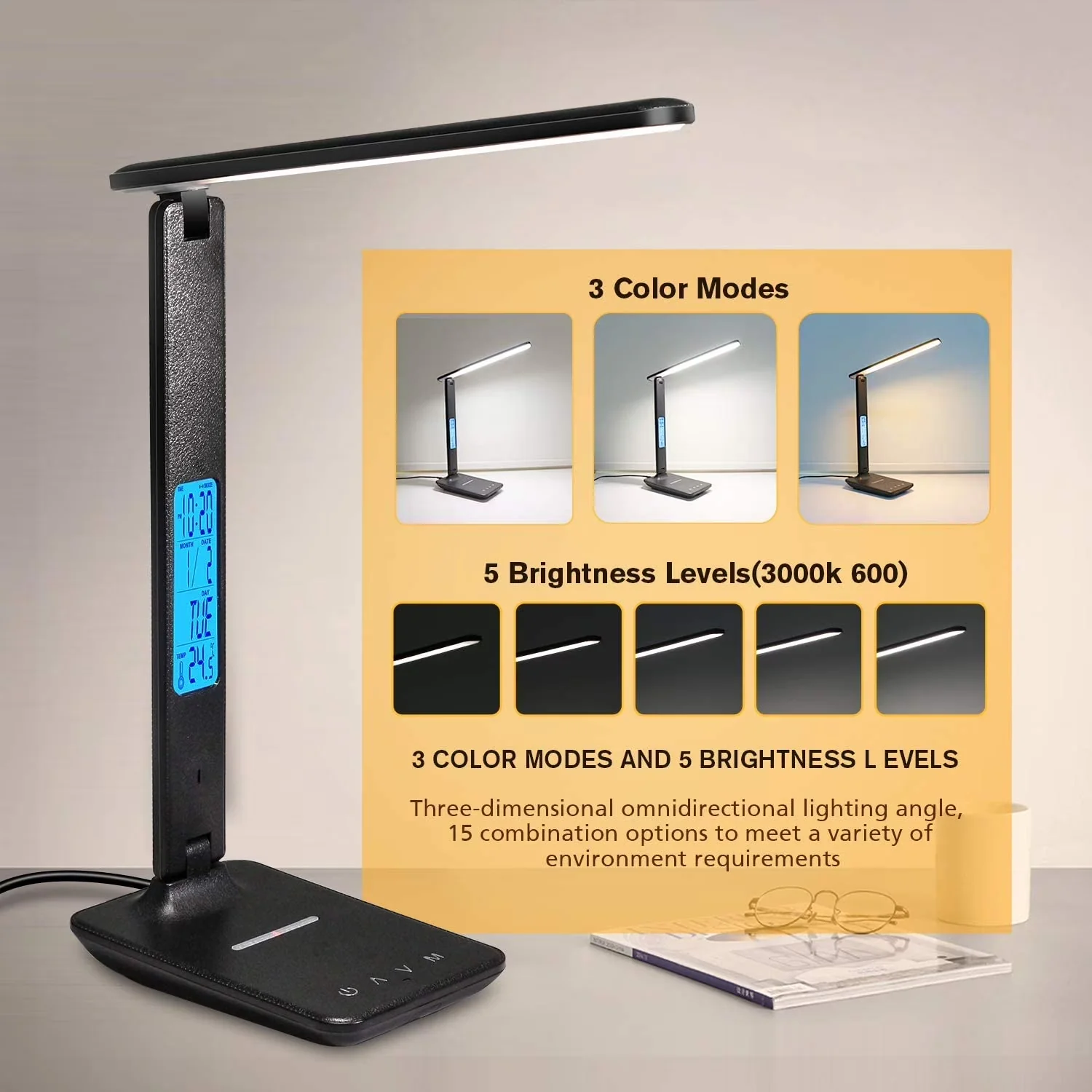 Quality Desk Lamp with LED, Wireless Charging, Wireless Charger and USB Port - Abs+Ps Black Model F93F0C
