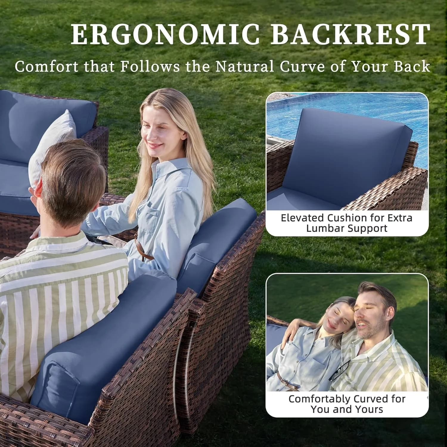 Patio Conversation Set Premium with Weatherproof, Navy Blue - Rattan Blue Model 1CB6CD
