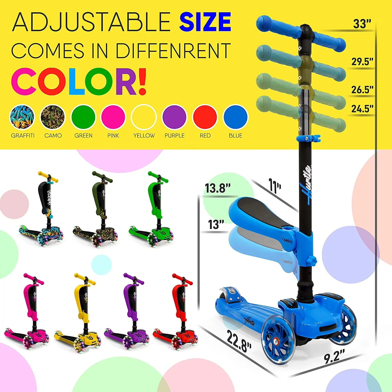 Classic Scooter with LED, Portable, Compact - Aluminum Blue ScootKid - Essential Collection Model F6D9F6