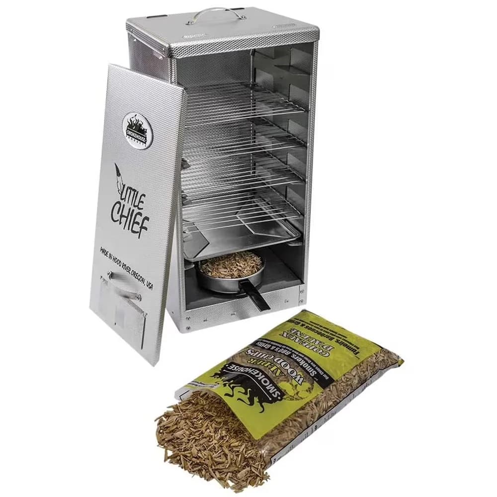 Classic Smoker with Products Little Chief Front Load - Aluminum - Compact and Portable Model 2D8CDB