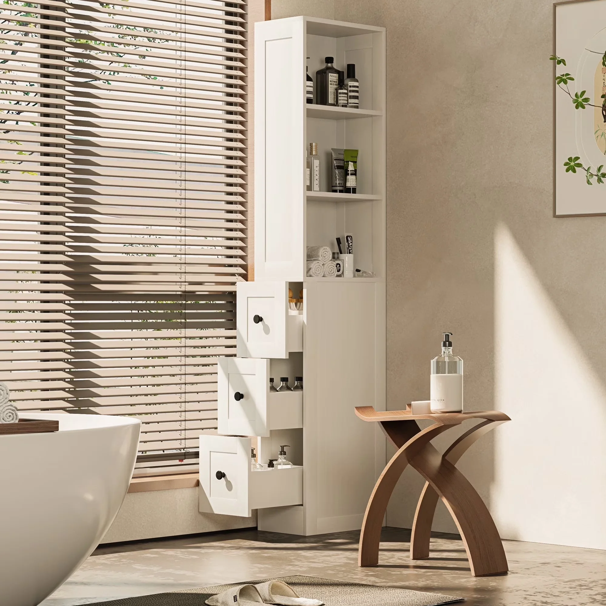 Compact Kitchen Renovation with Adjustable Shelves, Modern, Tall Thin White Storage - Medium Density Fiberboard White for Home, Kitchen Model 33C602