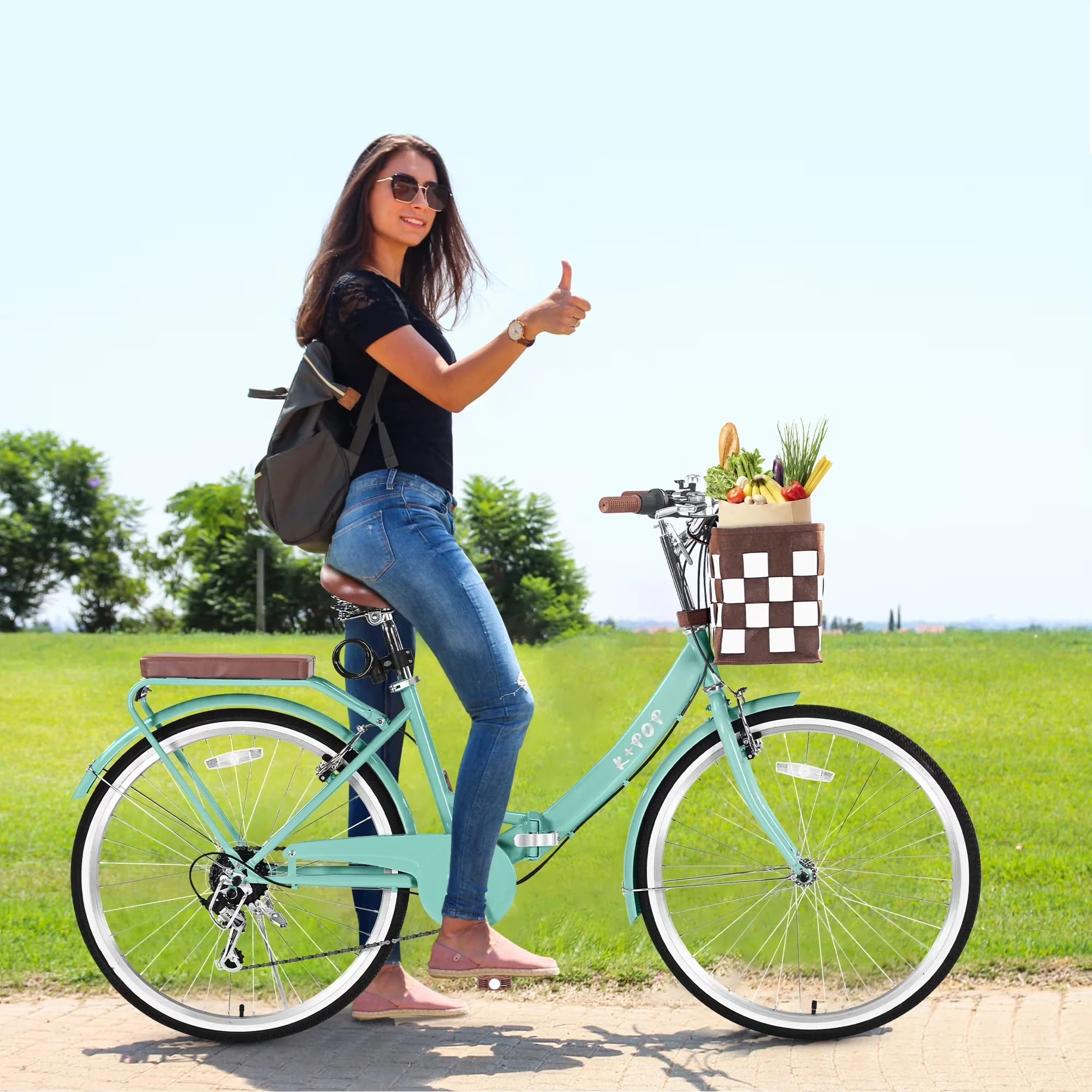 Cruiser Bike Reliable with Adjustable Seat Height, Adjustable Height, Foldable - Green Model 57EC8E