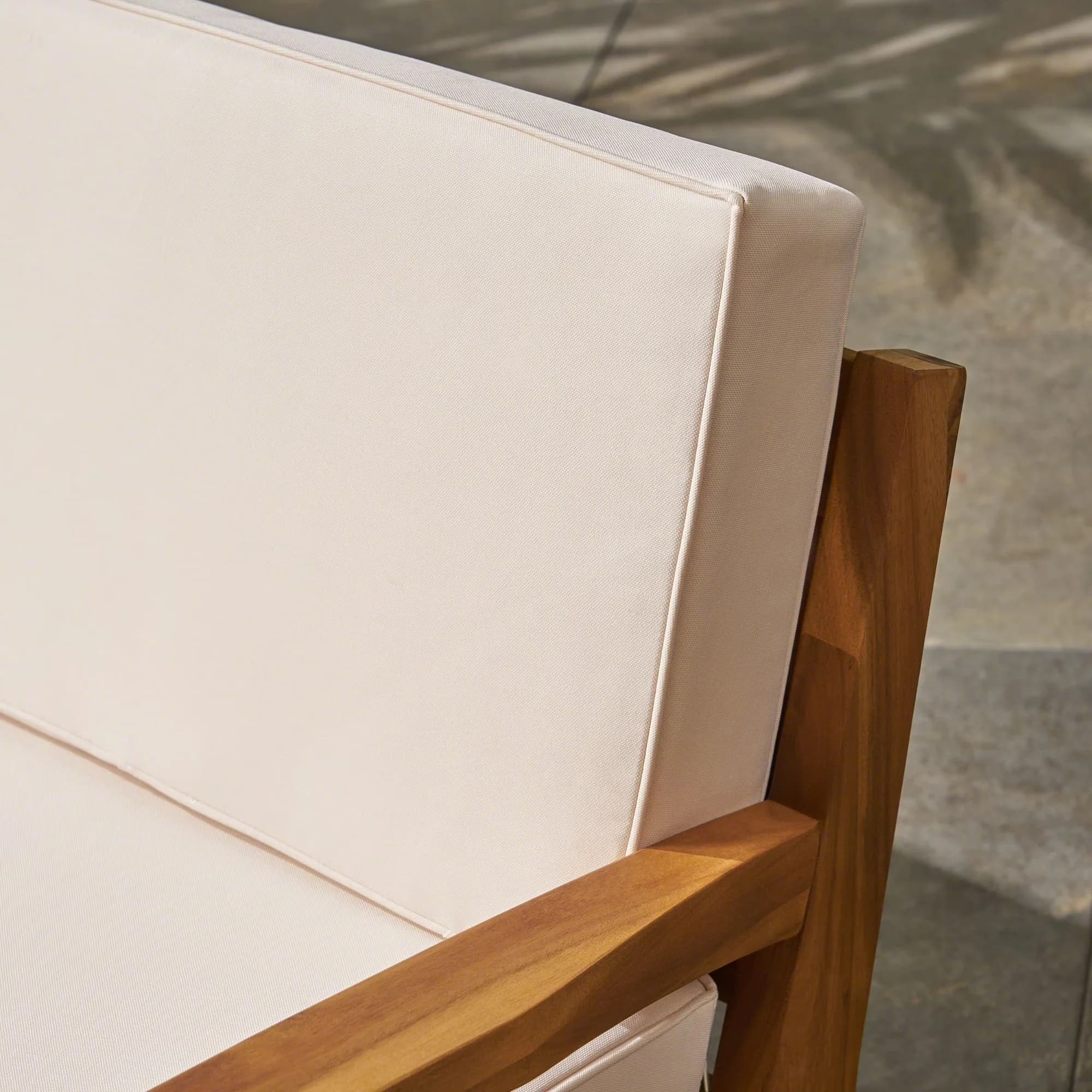 Premium Outdoor Sofas Sectional with Traditional, Water-Resistant - Acacia Wood + Water Resistant Fabric Beige Model 026708