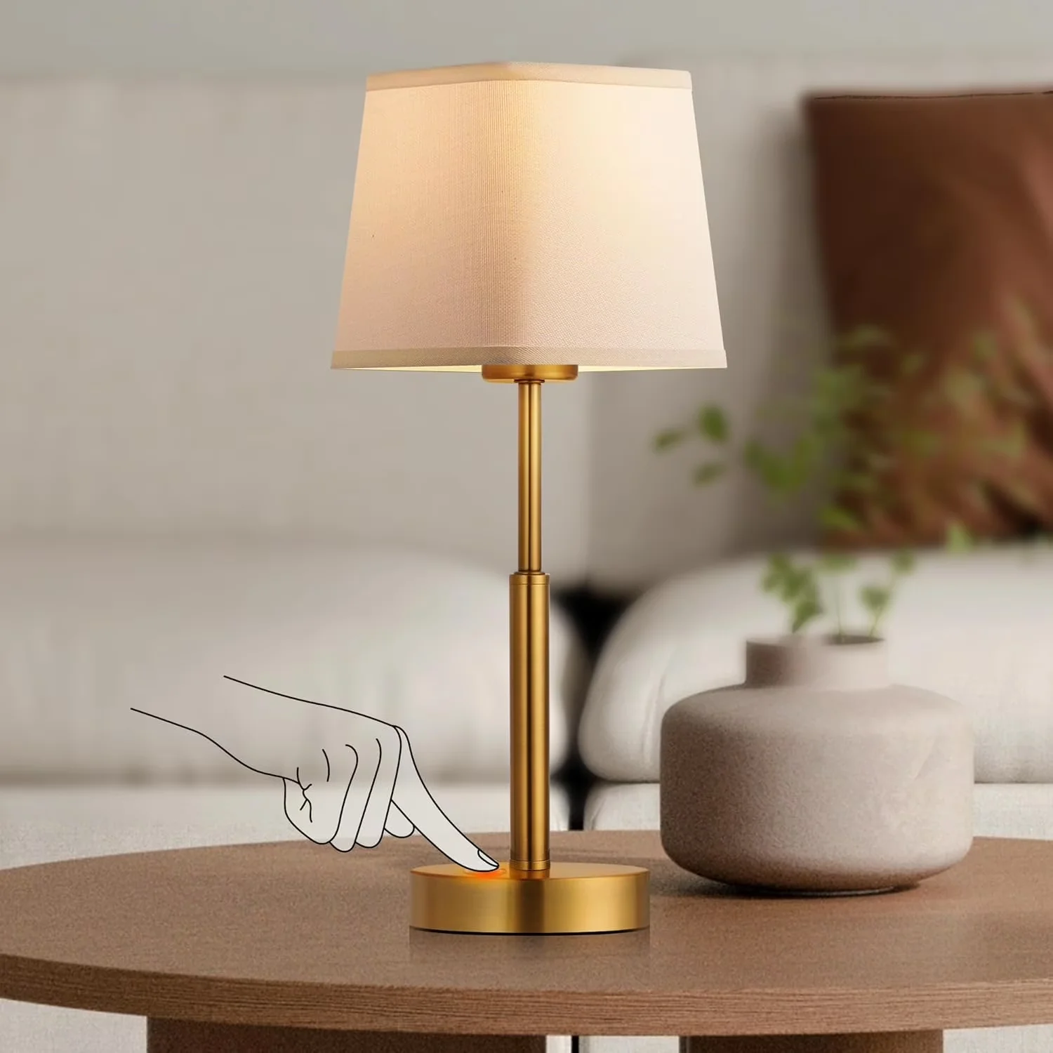 Sleek Lamp with LED, Battery, 16" Mini Table - Gold Metal for Bedroom - for Daily Use Model 67CF59