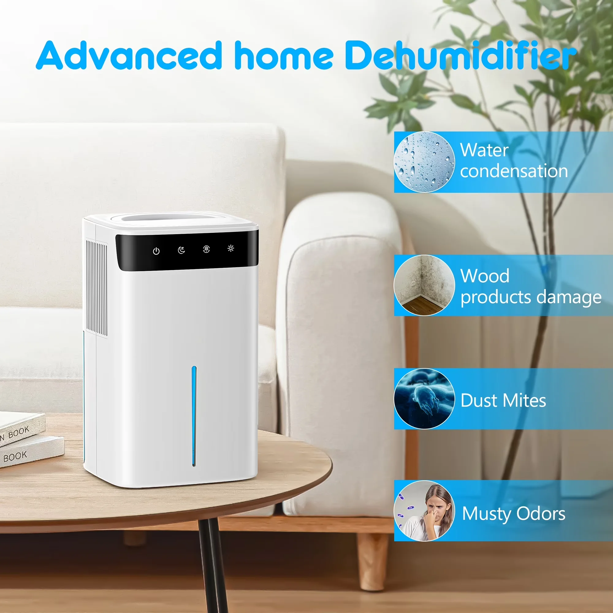 Essential Dehumidifier with LED, Energy Efficient - White for Home Small Model CC286F