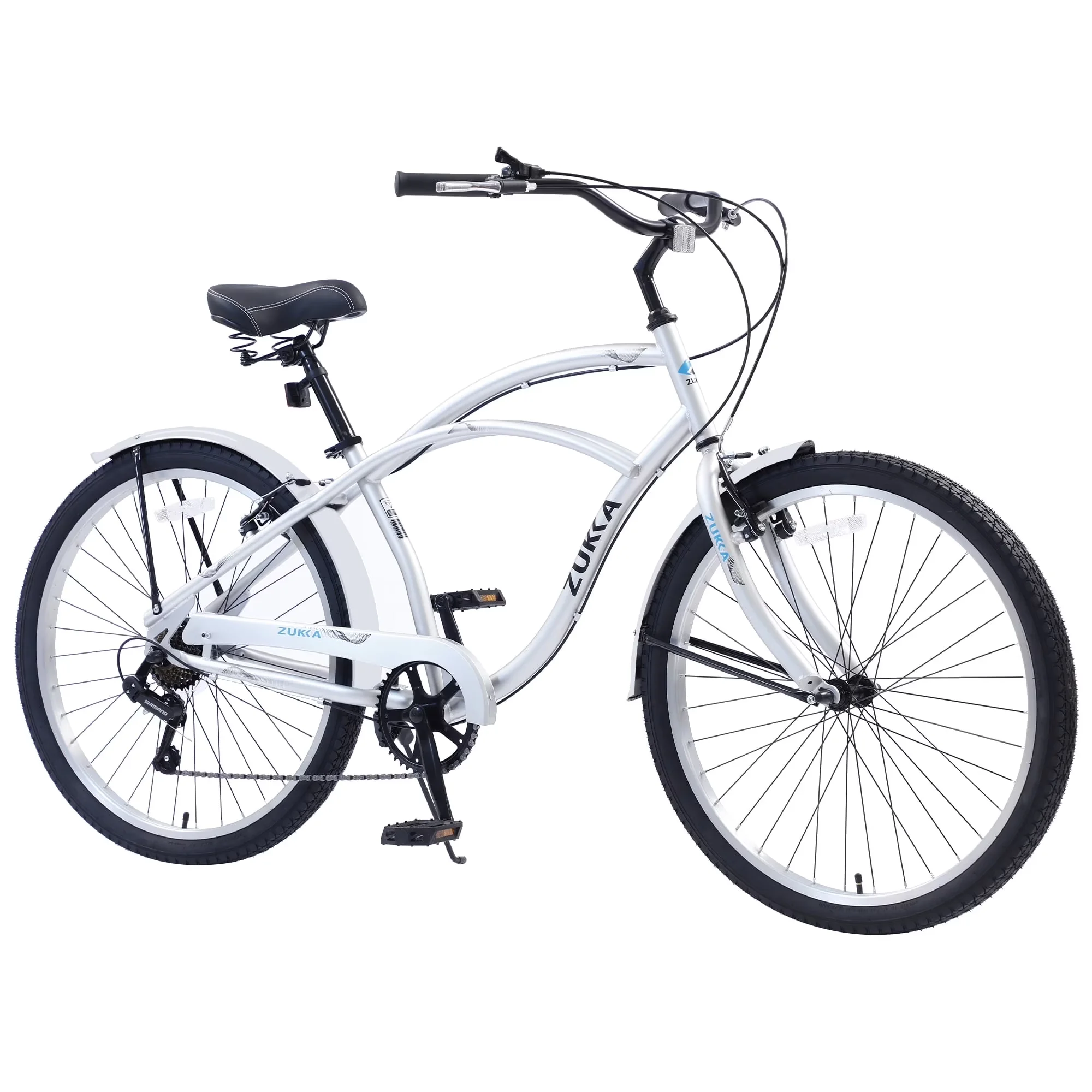 Classic Cruiser Bike with Adjustable Seat Height, 7 Speed Bicycles - Silver Model DF8136