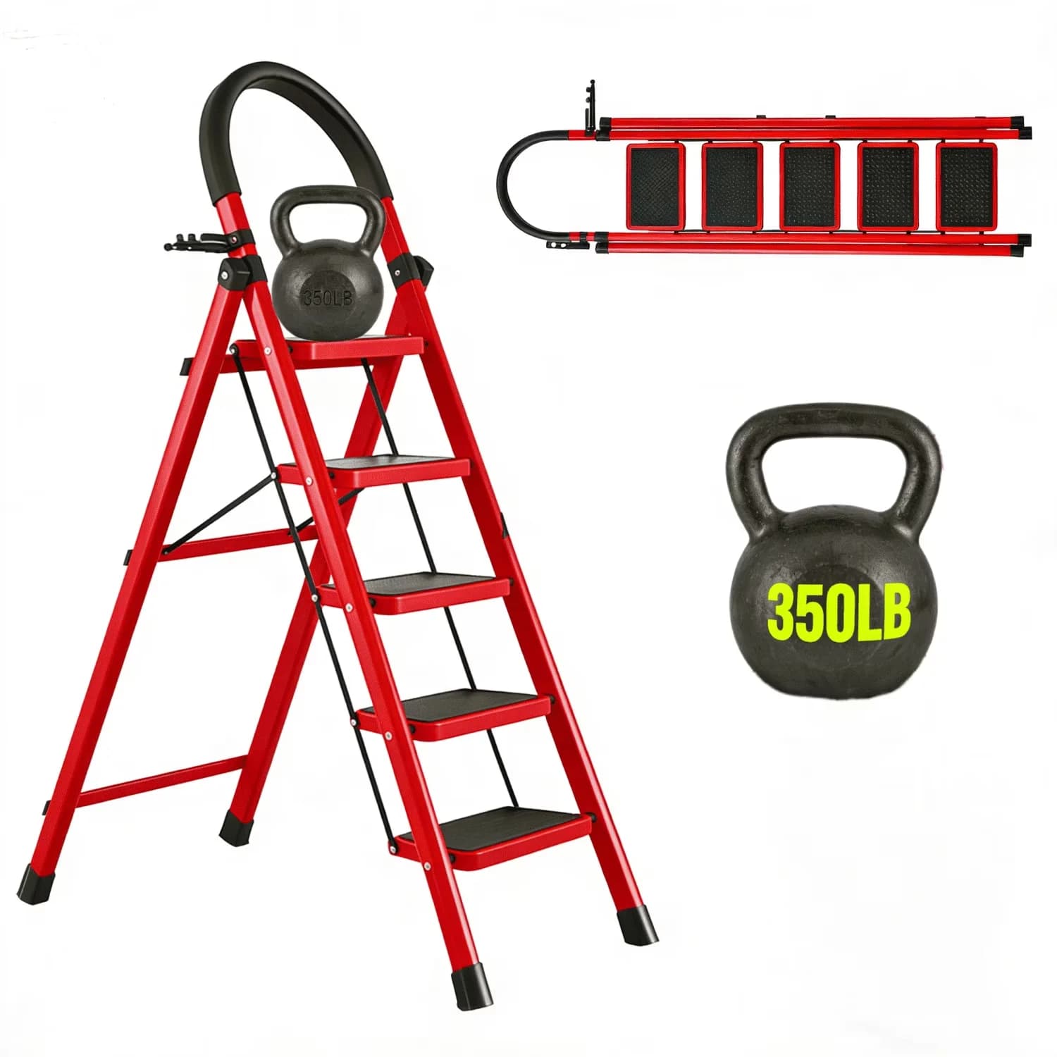 Efficient Ladders And Step Stool with Adjustable, Compact Design, Ultralight Weight - Red Steel Model CD64C0