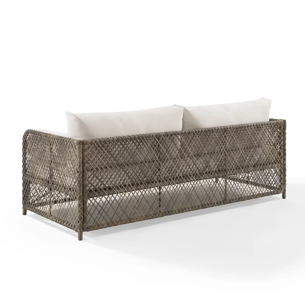 Durable Outdoor Sofas Sectional with Modern, Weather-Resistant, UV resistant all-weather resin wicker - Off-White Fabric Model 41CE7F