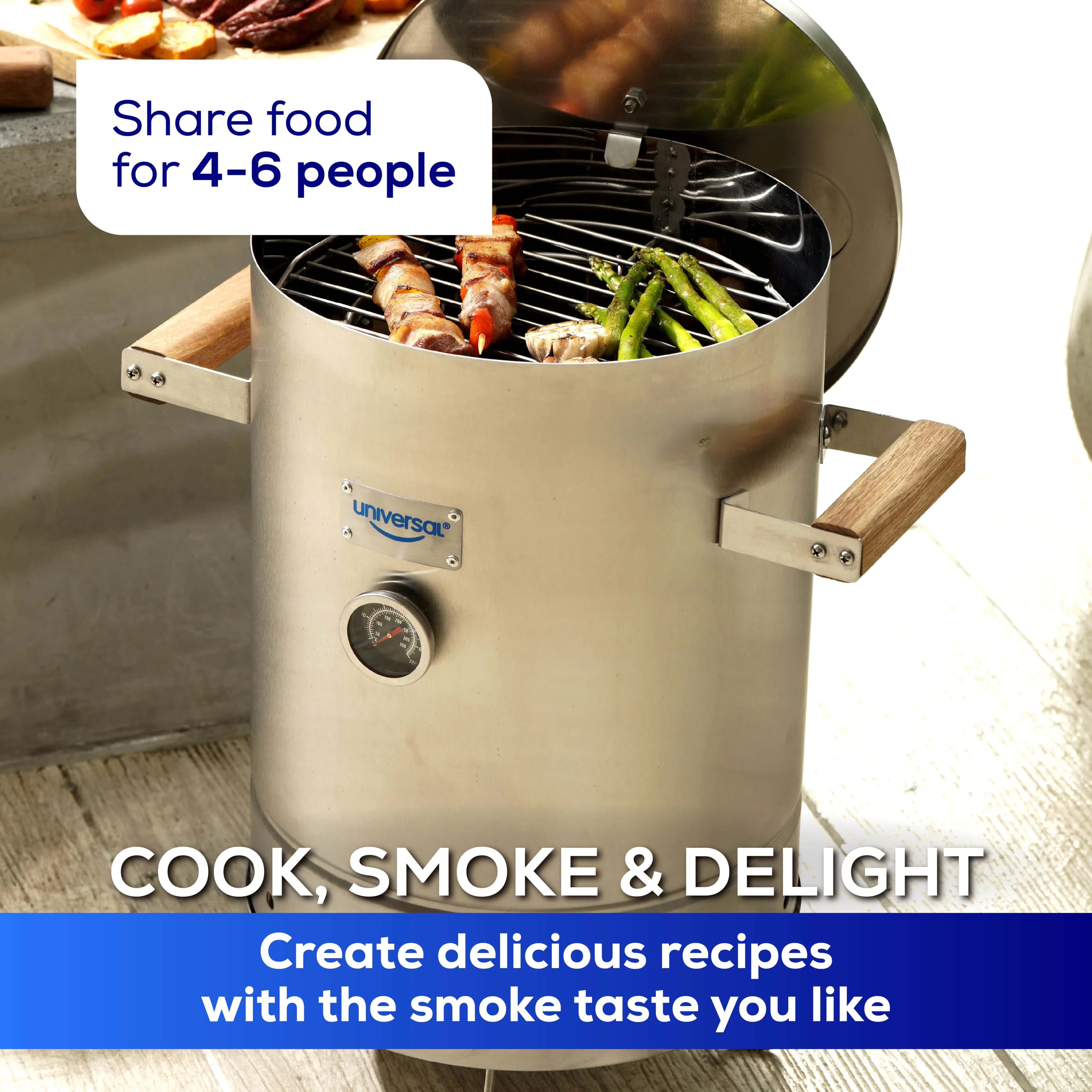 Premium Smoker with Rust Resistant, Small) Stainless Steel Charcoal Barrel, Grill and - Silver Stainless Steel Model B8B2A4