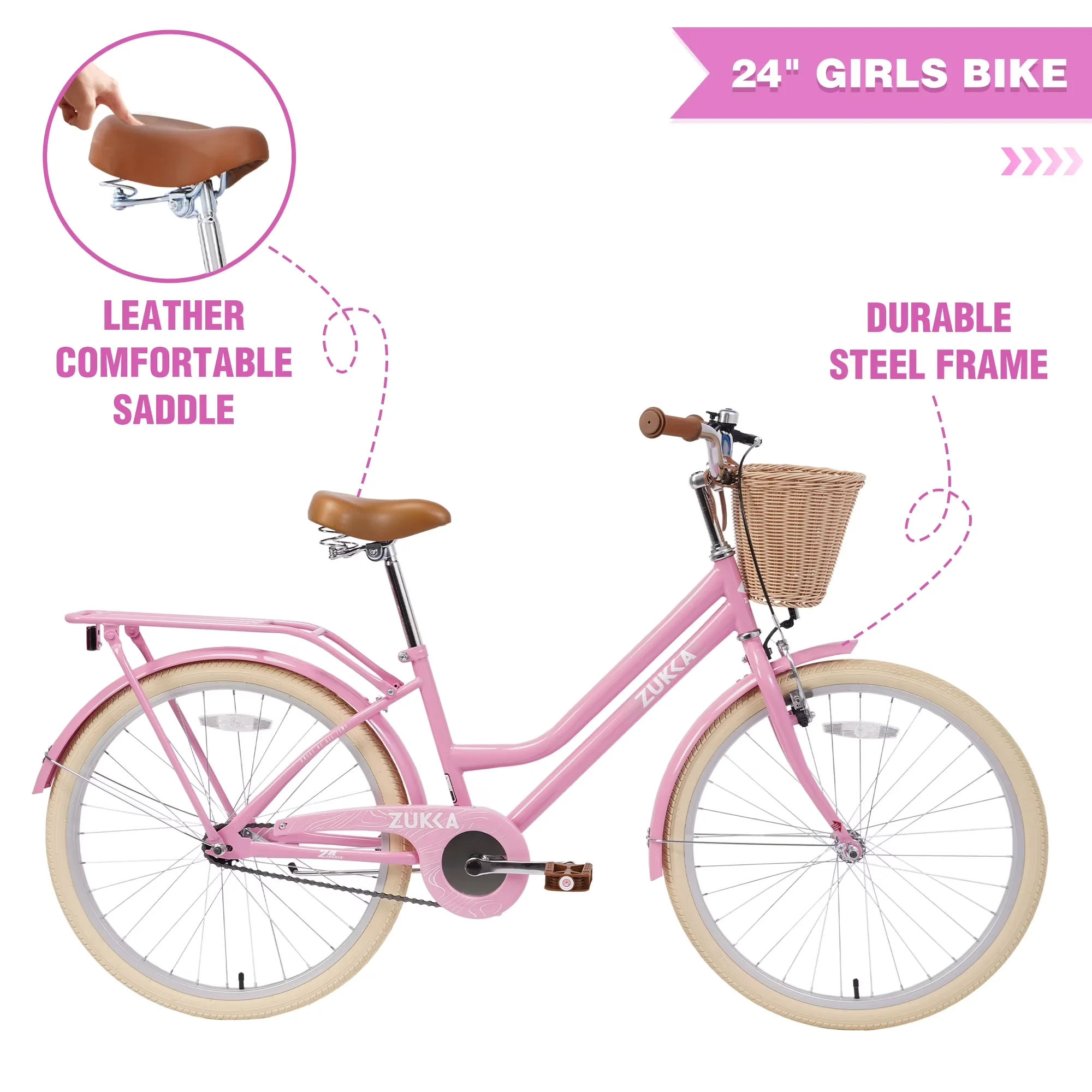 Efficient Cruiser Bike with Adjustable Seat, Steel Frame, Multiple Colors - Pink Model 7355AA