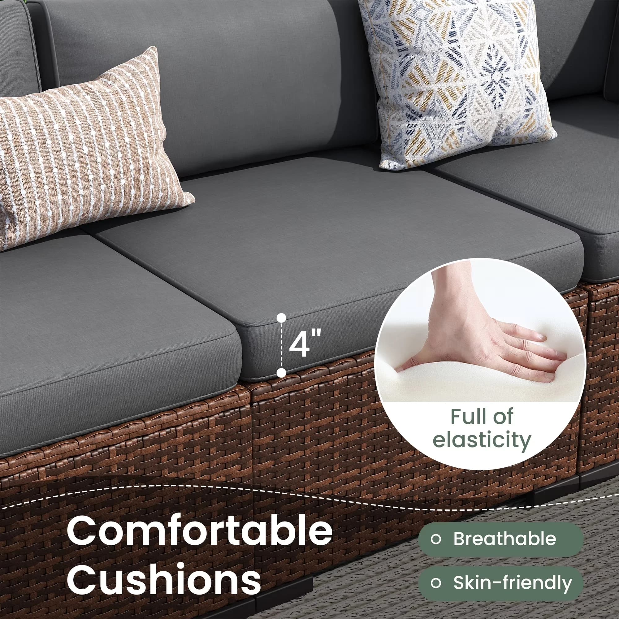 Professional Patio Conversation Set with Weatherproof, Cushions and Glass Coffee Table, PE Wicker Rattan Slanted Back Outdoor - Metal... Model CE745B