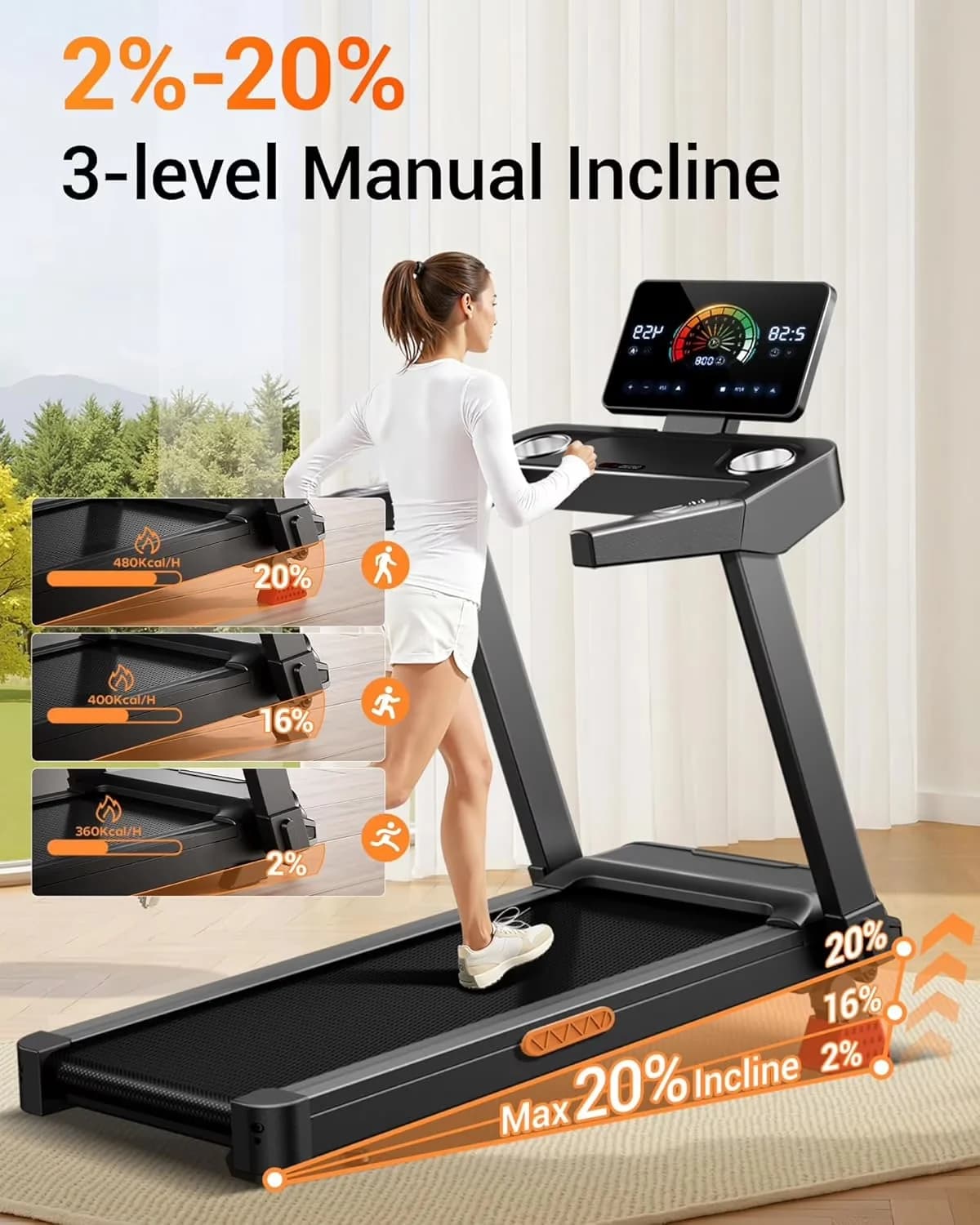 Premium Home Gym with Adjustable, Digital Display, Foldable - Orange 5HP Model E69FA0