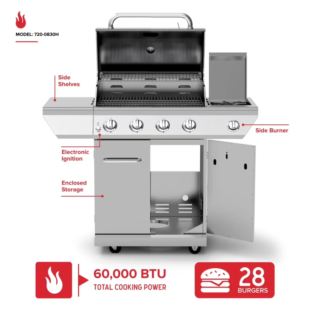 Gas Grill Professional with Warming Rack, Side Burner - Stainless Steel Silver Model 7AF00B