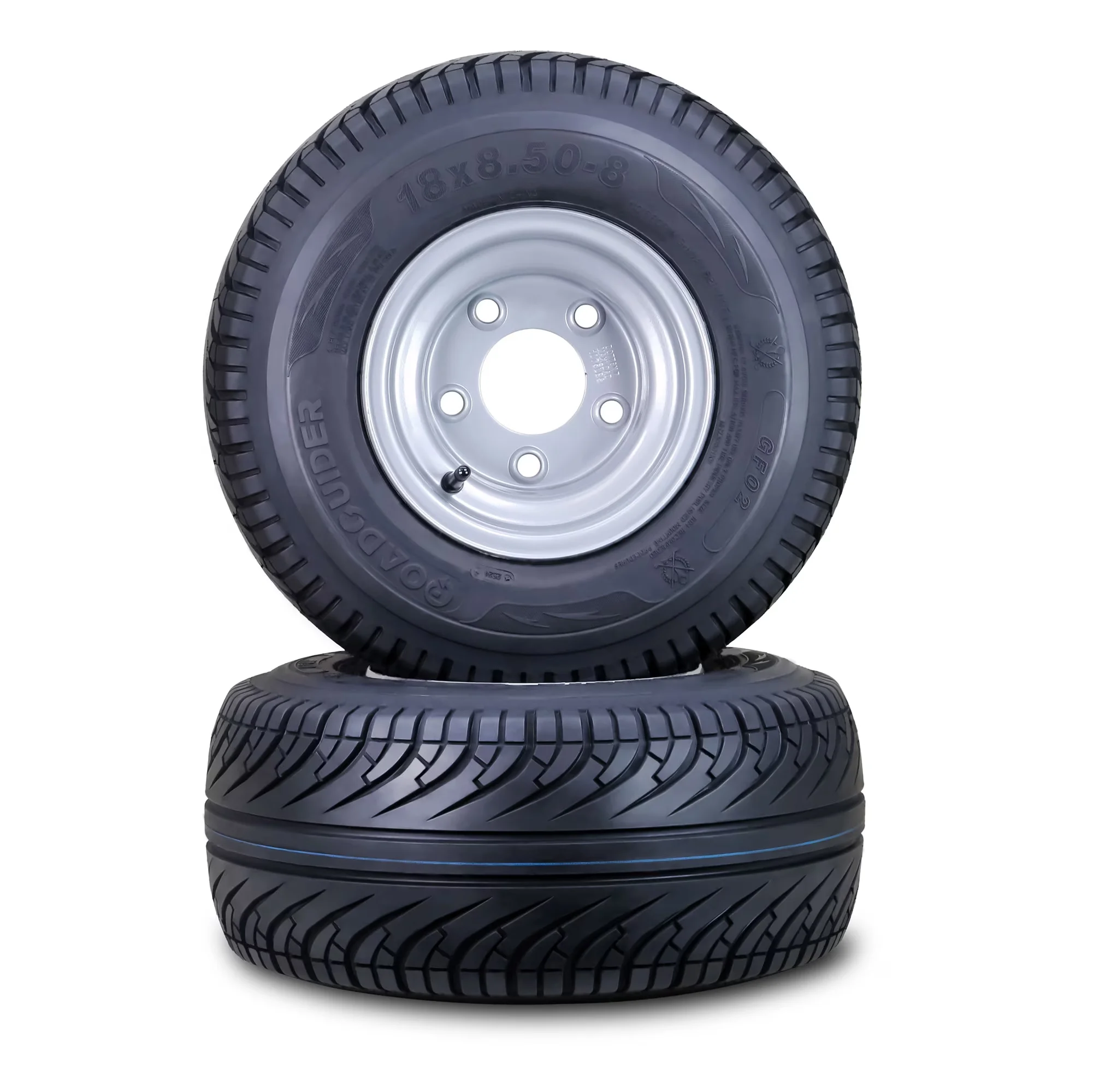 Innovative Golf Cart Tire with Heavy-Duty, 5 Lugs on 4.5" PCD Silver Rim, SET 2 - Model 60115C