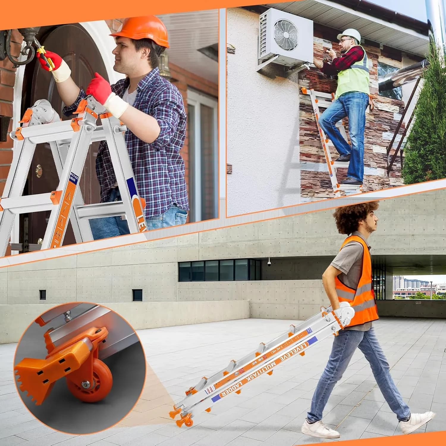 Ladders And Step Stool Versatile with Ultralight Weight, Multi Position, 330 lbs Security Load Folding Ladder - Silver Top-Grade... Model 3C94F4