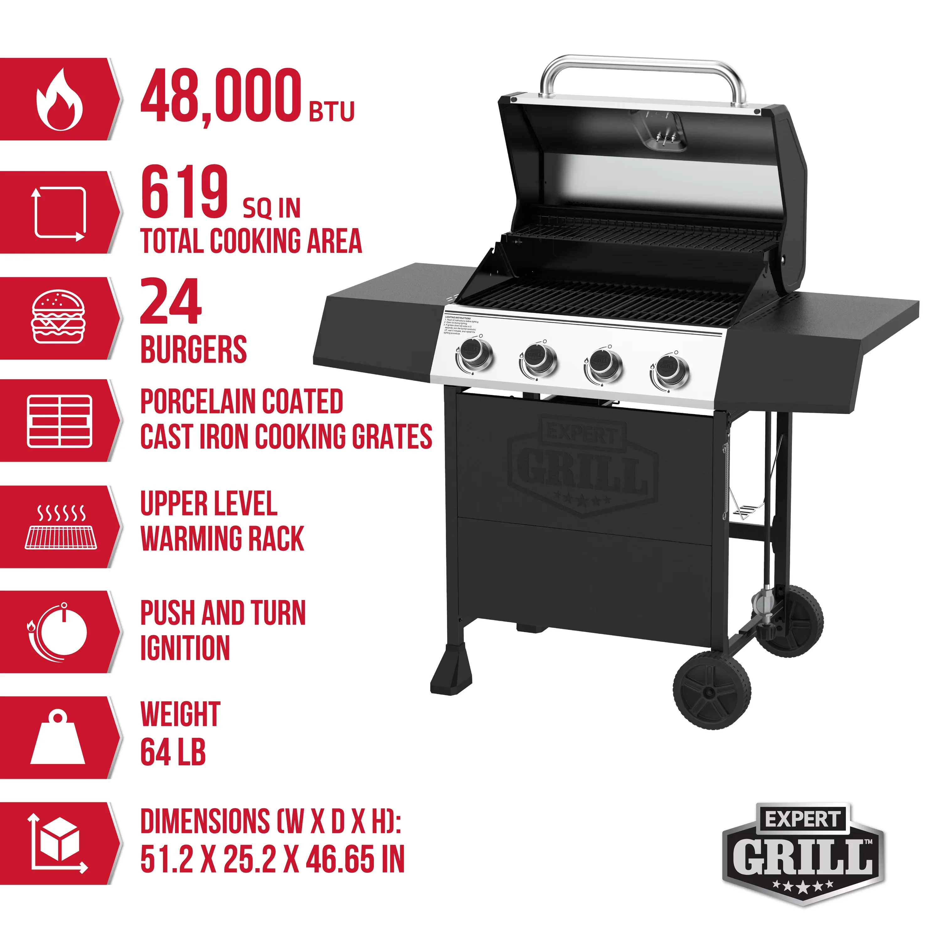 Gas Grill Versatile with Rust Resistant, Heat Thermometer - Powder-Coated Steel Silver Model 0354F5
